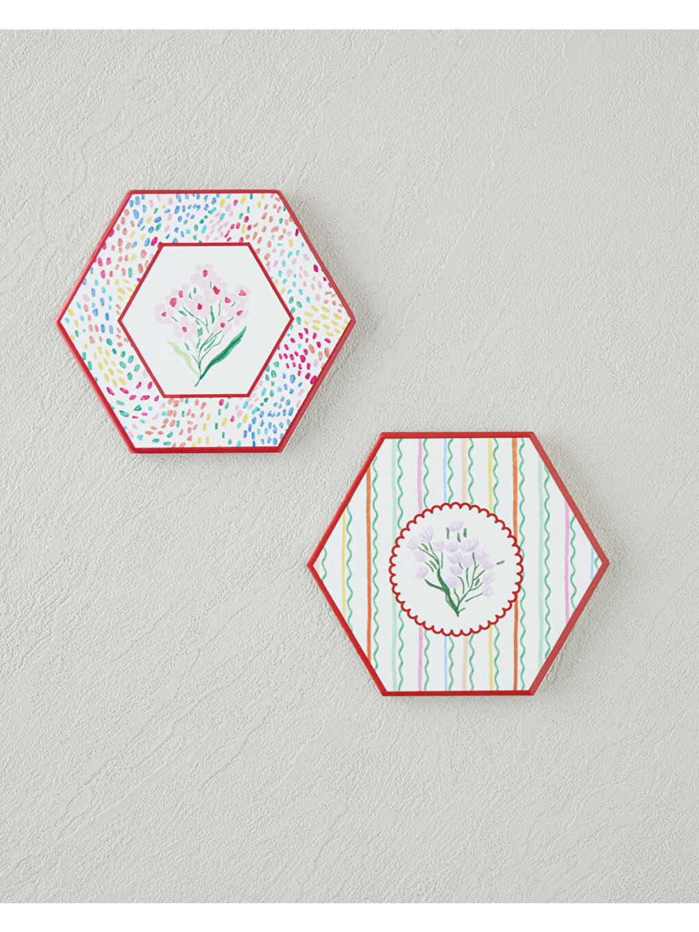 Beyaz Floral Stripe Seramik Bardak Altlığı 11 cm Renkli-2