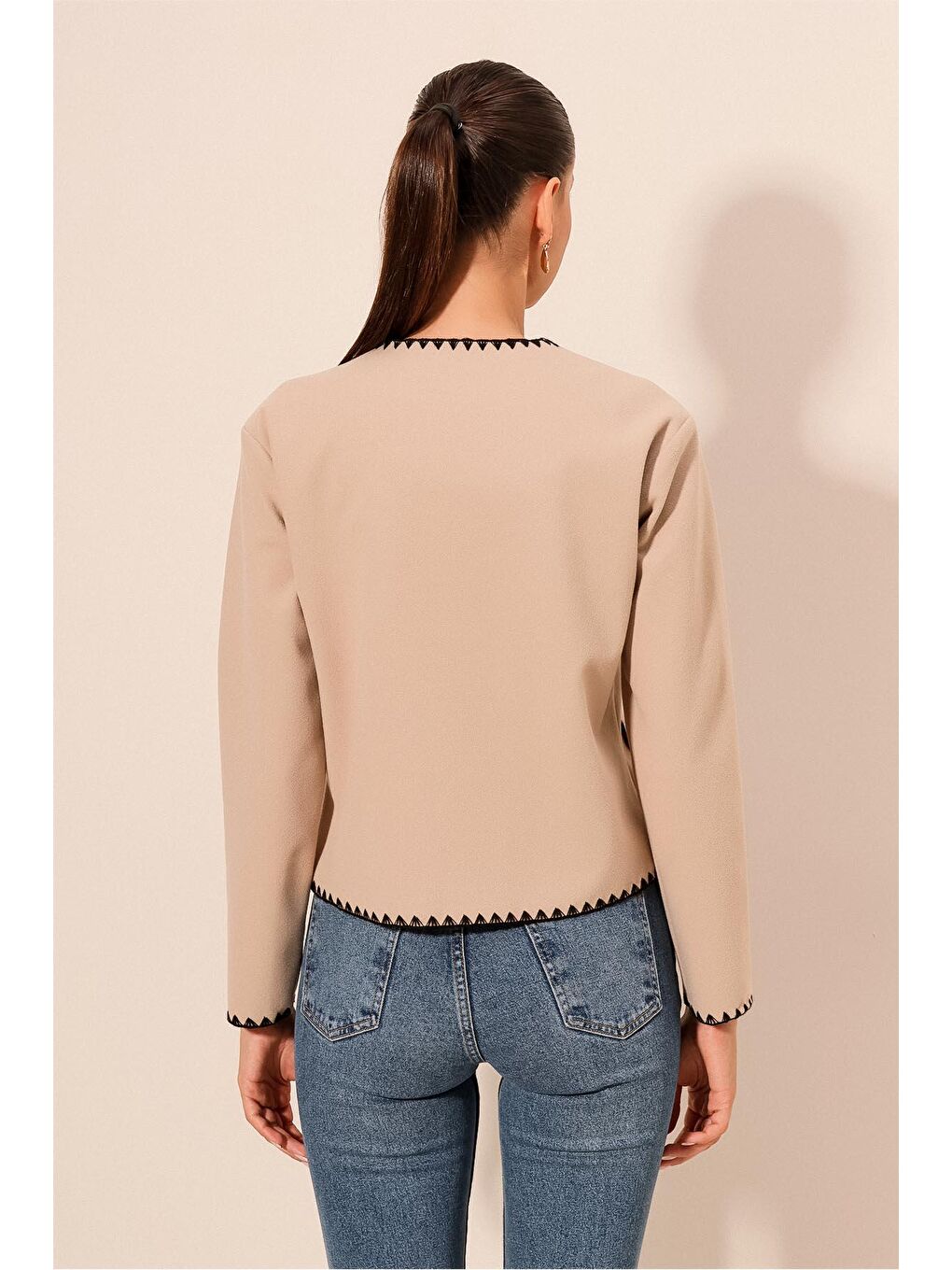 0689 Nakışlı Kaşe Ceket - Bej-5