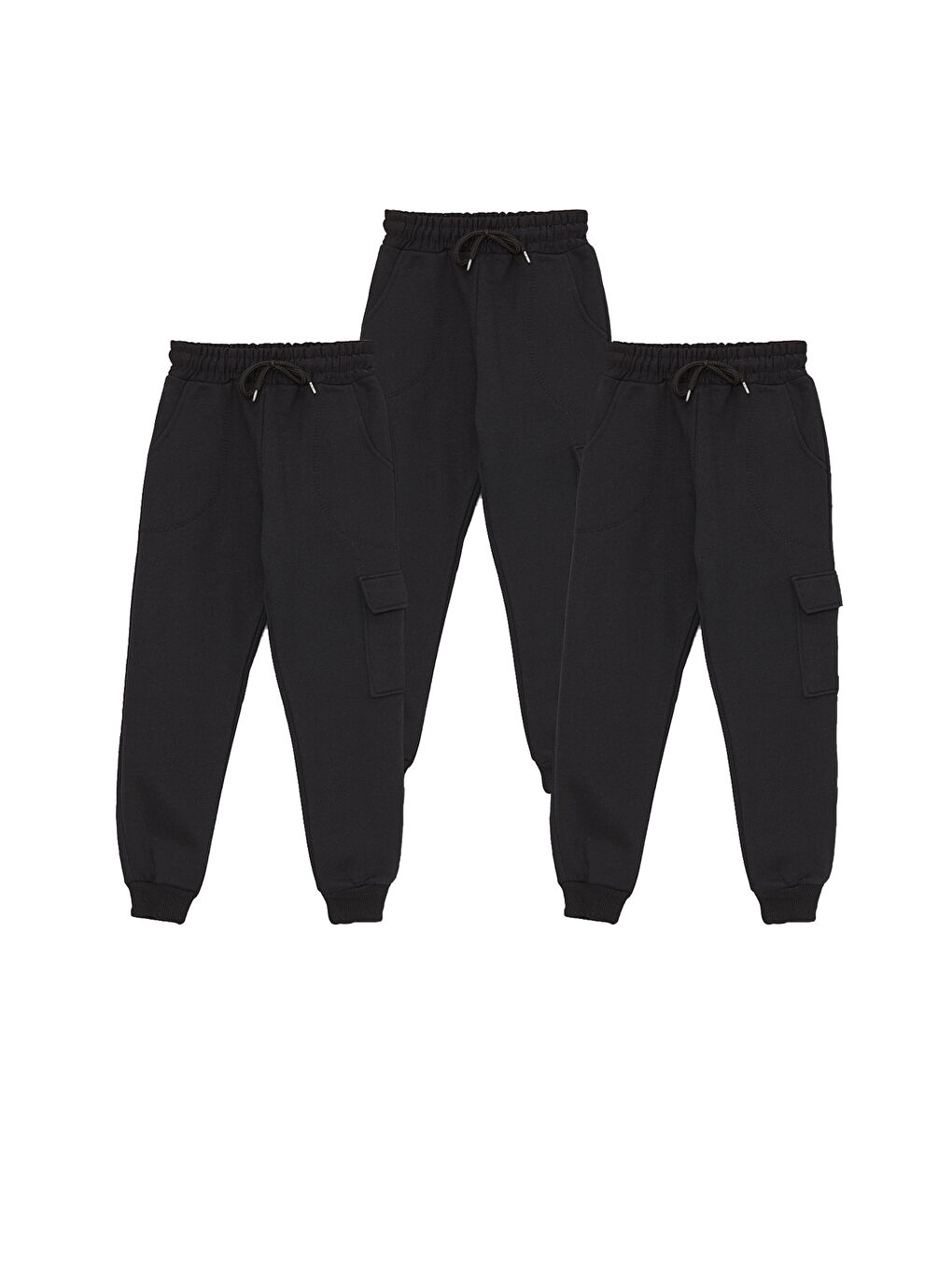 Siyah 3'lü Eşofman Altı Jogger Kargo Cepli Çocuk Okul Pantolonu