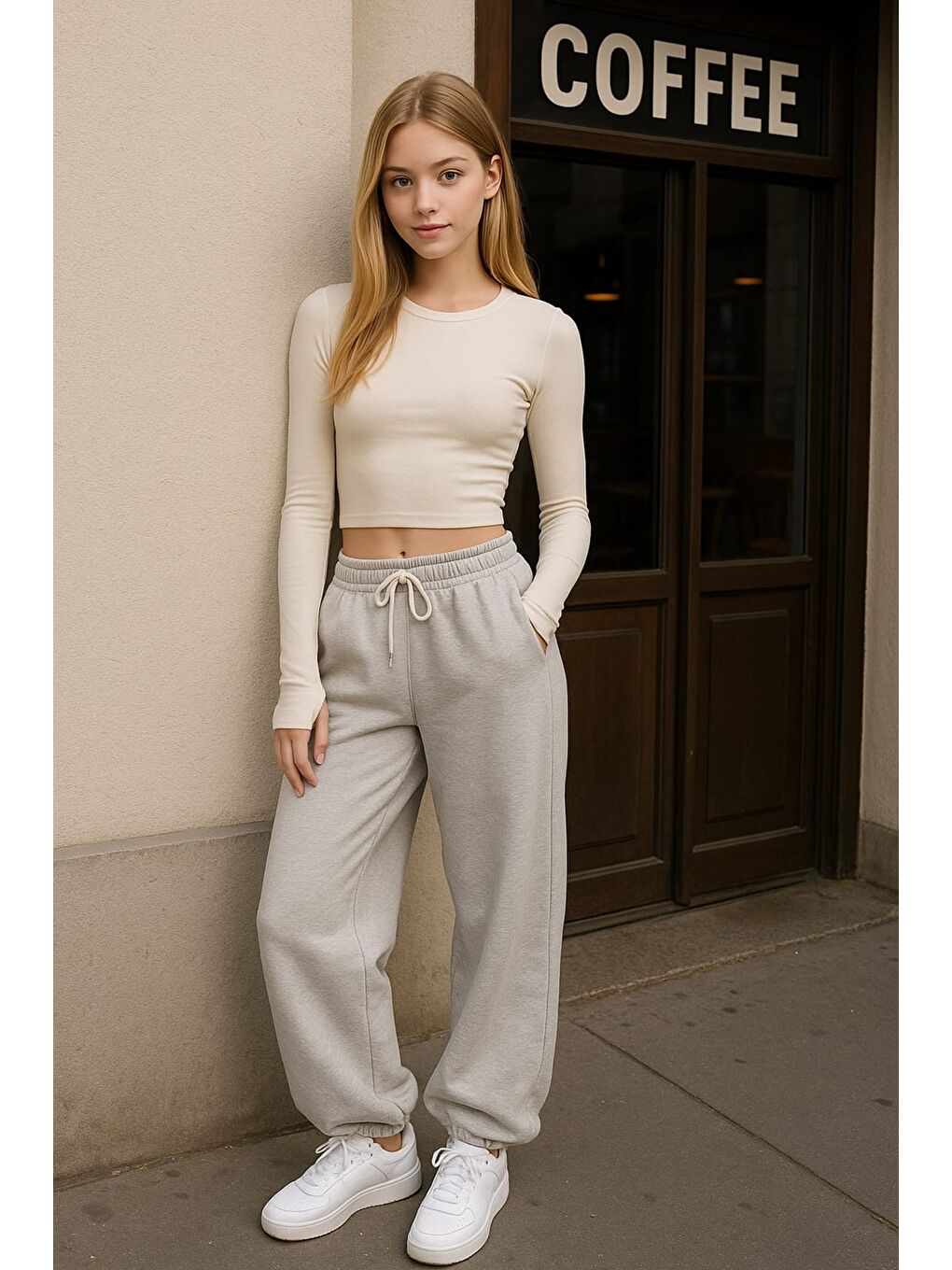 Ekru Parmak Geçmeli Crop Top Bluz Viskon Badi-1