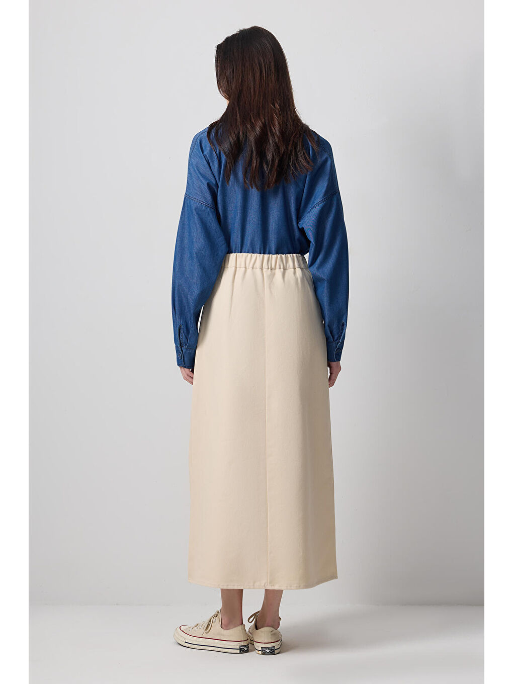 Ekru Pileli A Kesim Etek-3