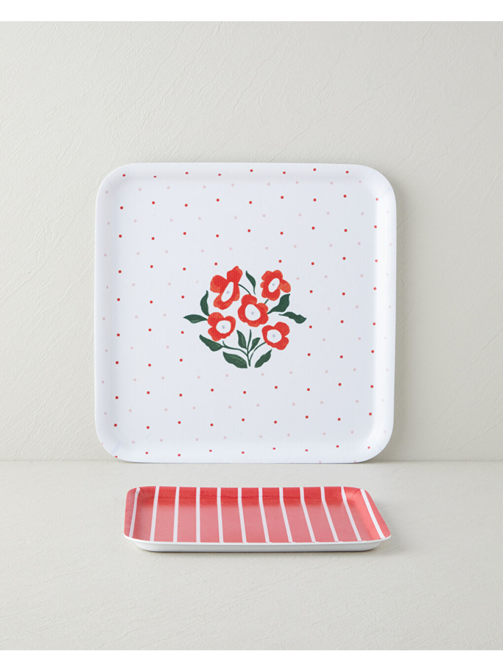 Bright Parade Melamin 2’li Kaydırmaz Tepsi 33-24 cm Kırmızı-1