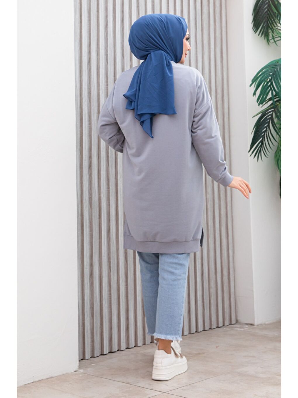 Armalı Yırtmaç Detaylı Vortex Tunik Gri - 27952-GRI-1