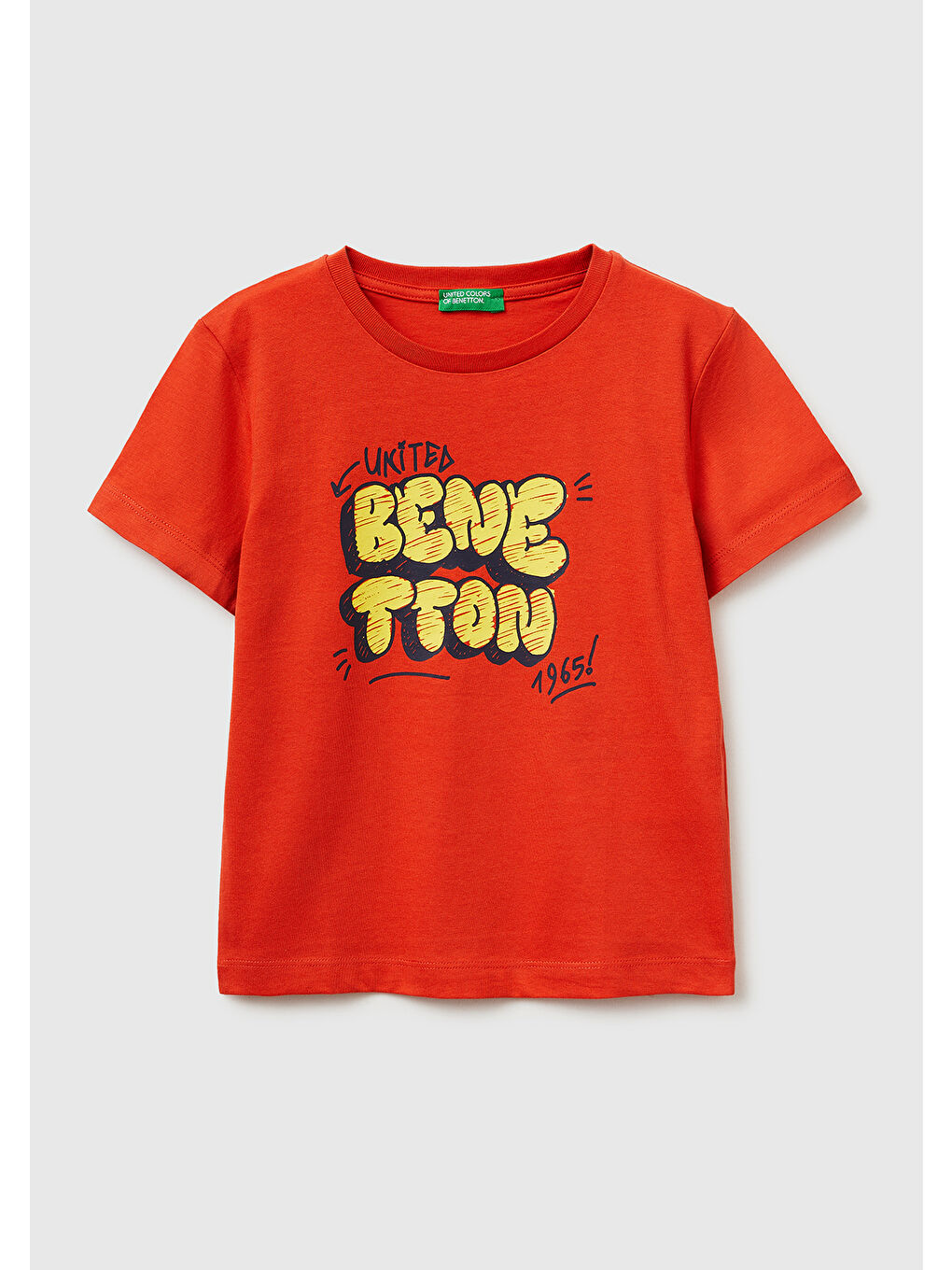 Erkek Çocuk Kırmızı Önü Logo Baskılı Yuvarlak Yaka T-Shirt