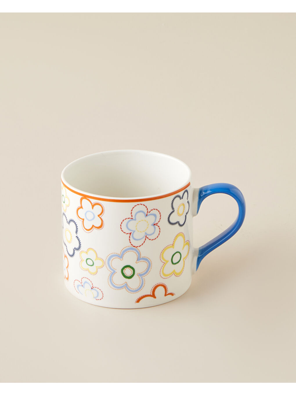 Beyaz Bright Flowers New Bone China Kupa 350 ml Renkli-1