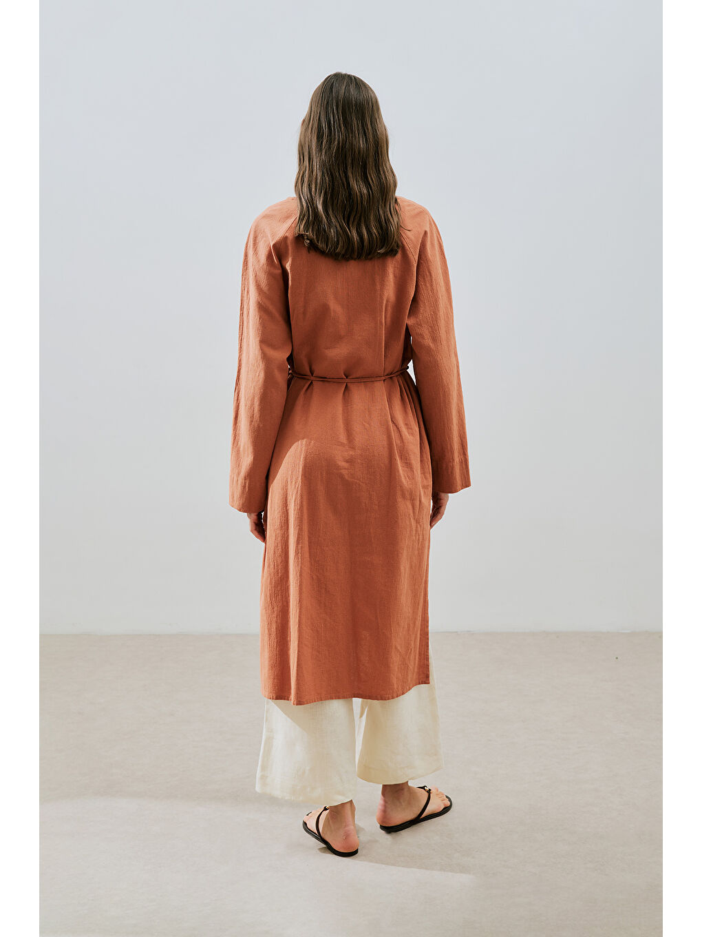 Kahverengi Dokulu Düğmeli Uzun Tunik Tarçın-6