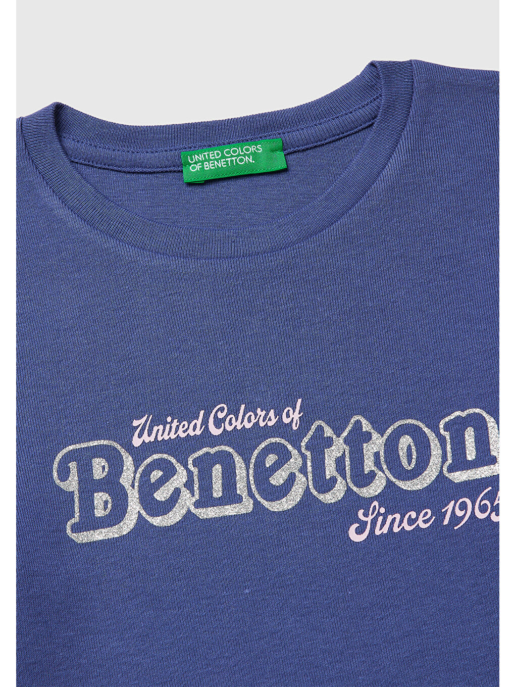 Kız Çocuk Koyu Lacivert Simli Logo Detaylı Bisiklet Yaka Uzun Kollu T-Shirt-2