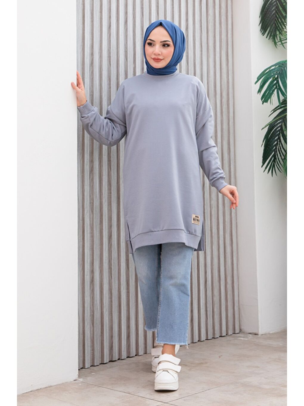 Armalı Yırtmaç Detaylı Vortex Tunik Gri - 27952-GRI-3