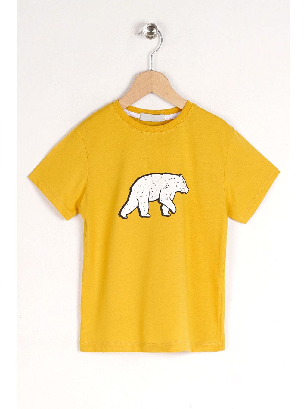 Zepkids Sari Bisiklet Yaka Kısa Kol Ayı Baskılı Hardal Renk Erkek Çocuk Tshirt - 6