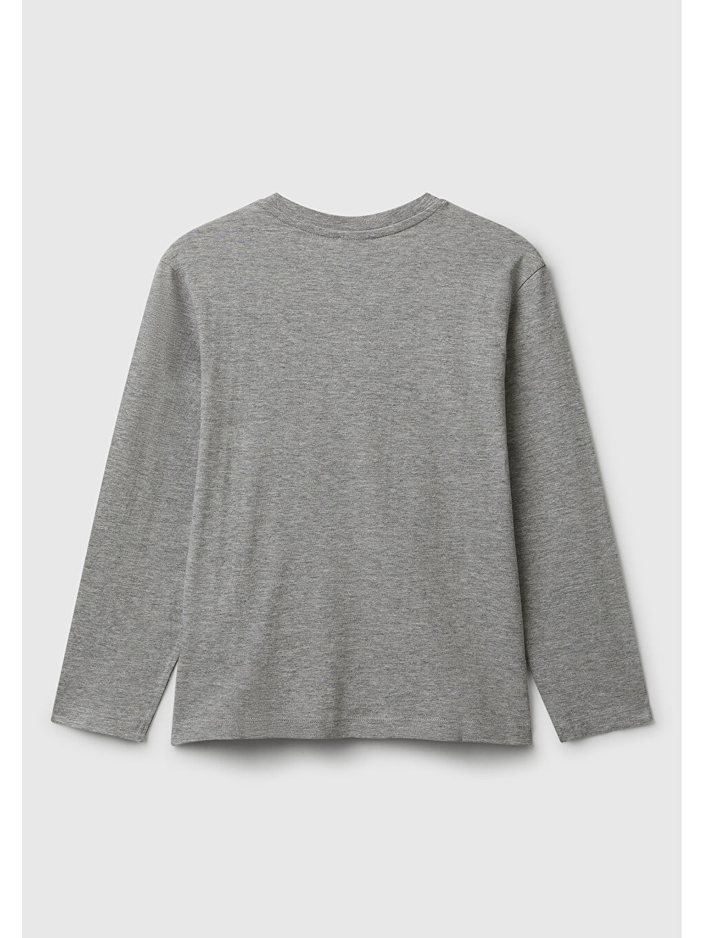 Erkek Çocuk Gri Melanj Önü Logo Baskılı Bisiklet Yaka Jarse Uzun Kollu T-shirt-1