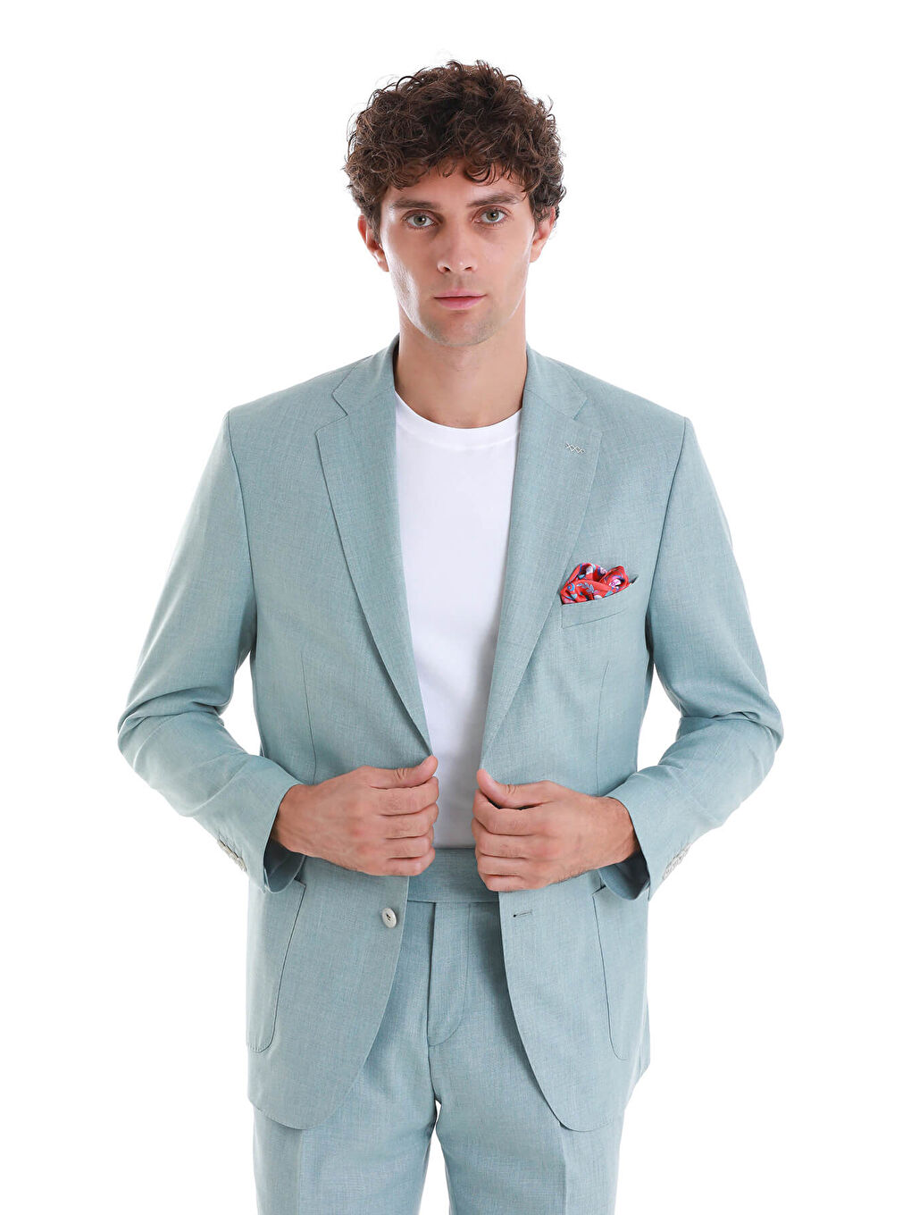 Mavi Slim Fit Düzi Mono Yaka Klasik Takım Elbise-1