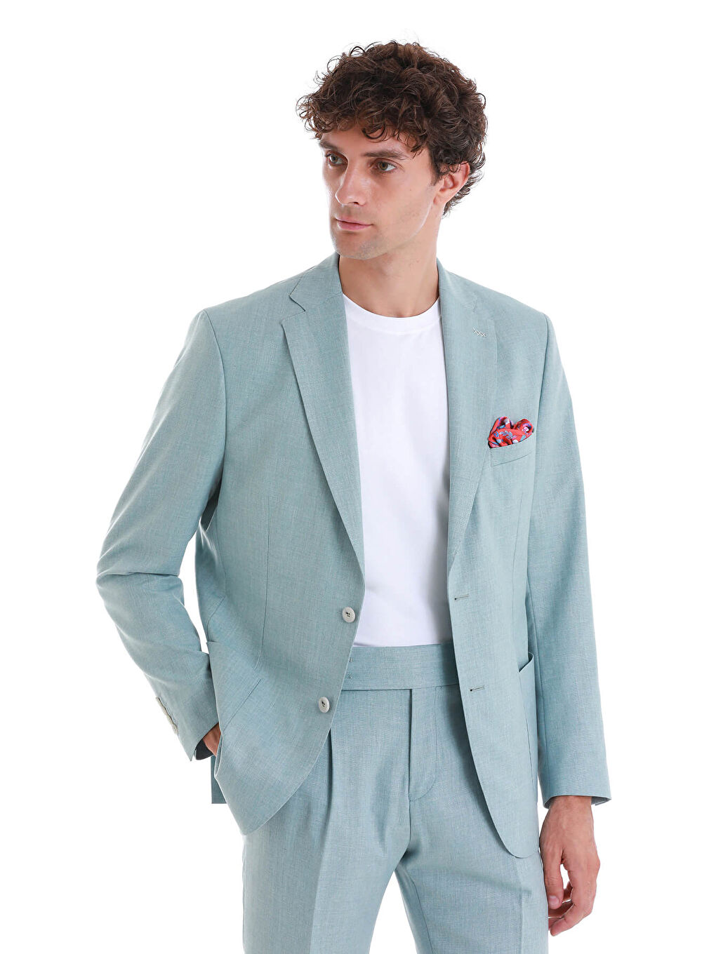 Mavi Slim Fit Düzi Mono Yaka Klasik Takım Elbise-2