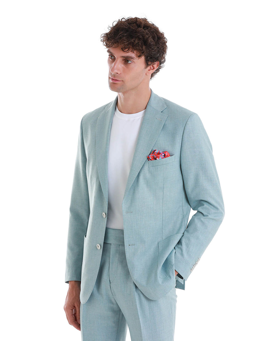 Mavi Slim Fit Düzi Mono Yaka Klasik Takım Elbise-3