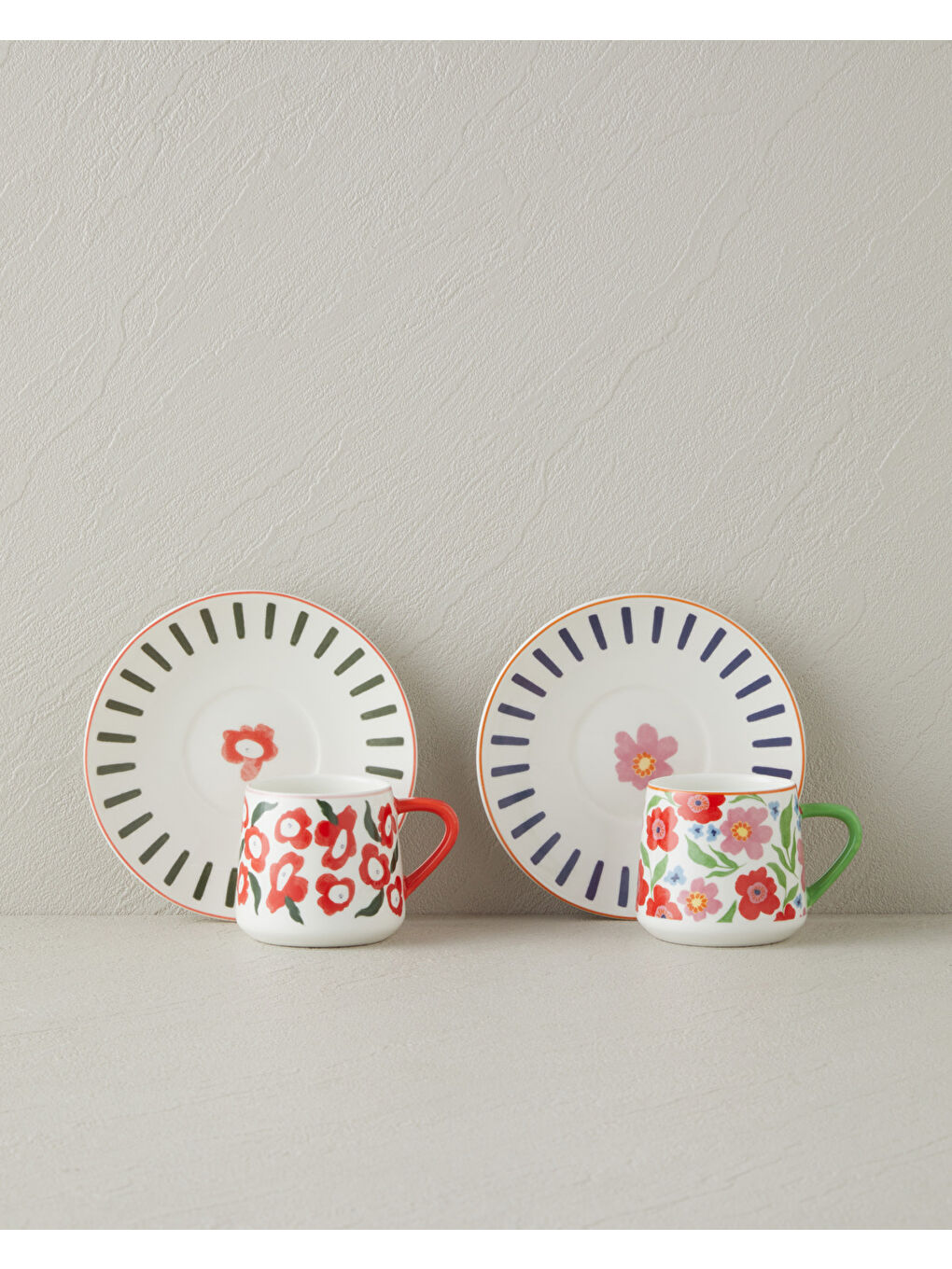 Beyaz Bright Match New Bone China 4 Parça 2 Kişilik Kahve Fincan Takımı 90 ml Renkli