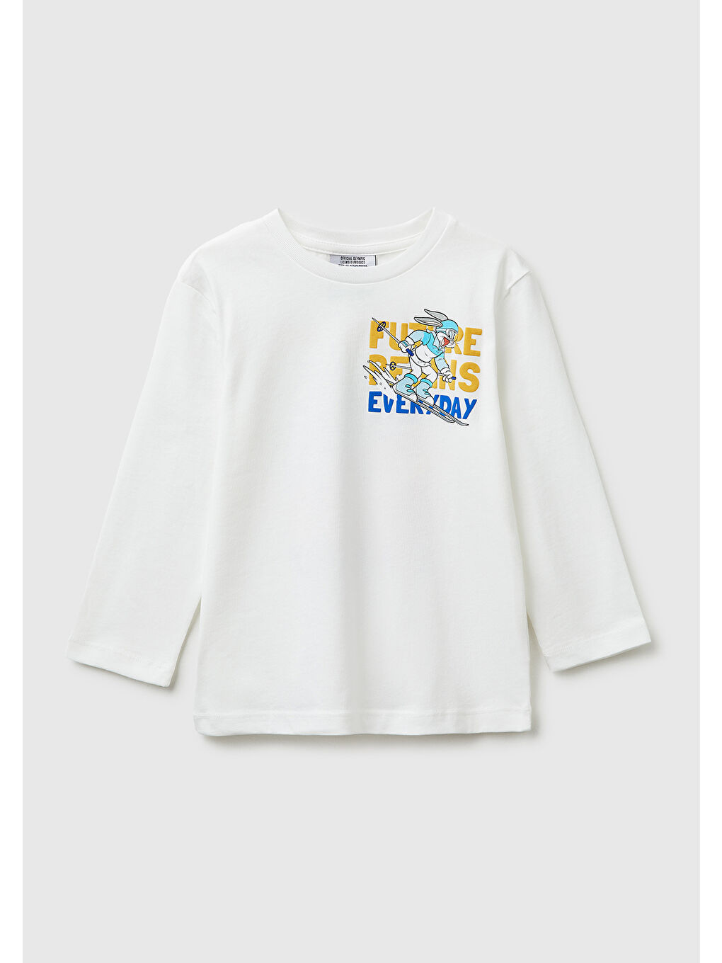 Erkek Çocuk Beyaz Önü ve Arkası Baskı Detaylı Bisiklet Yaka Uzun Kollu T-Shirt