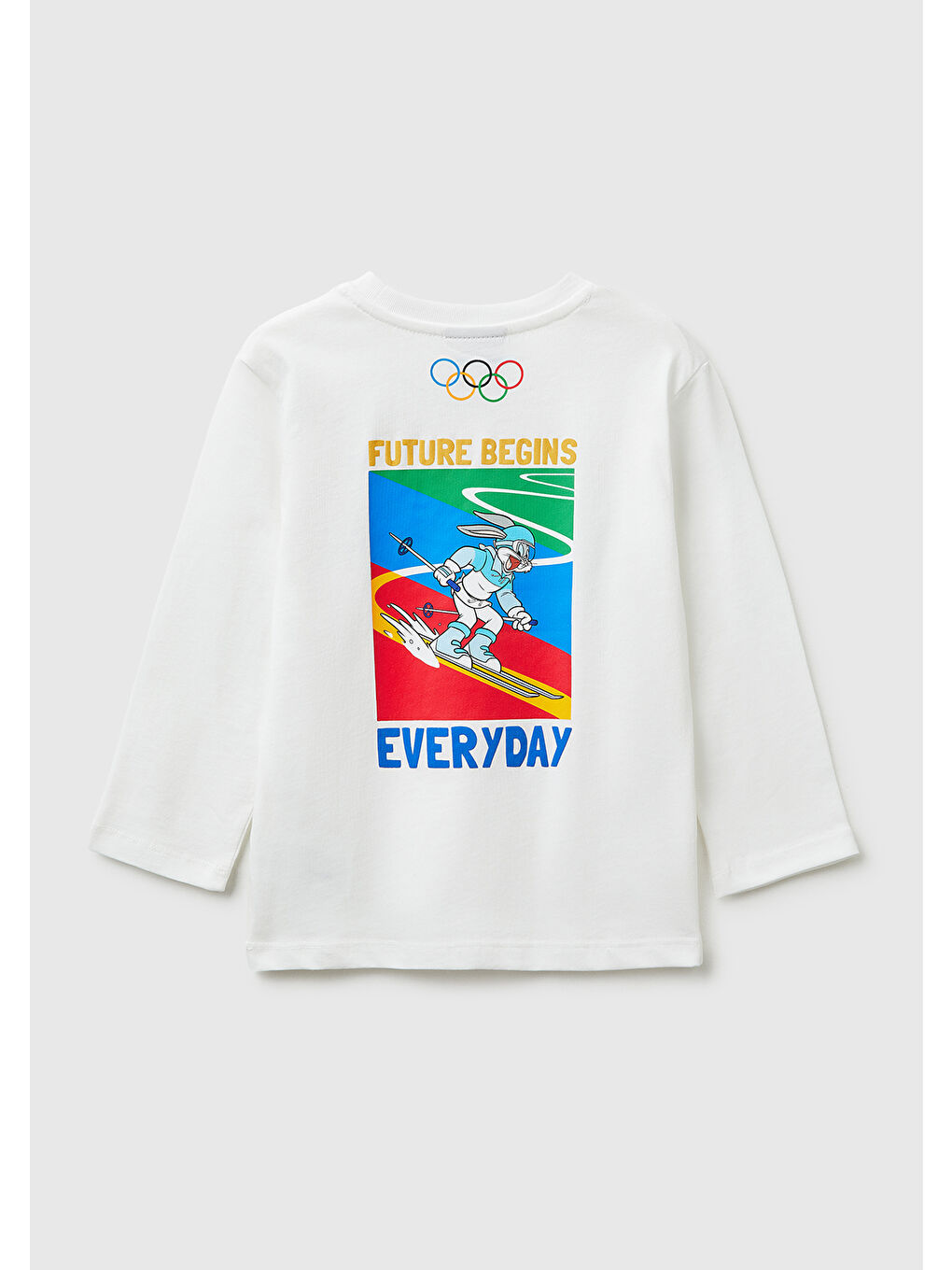 Erkek Çocuk Beyaz Önü ve Arkası Baskı Detaylı Bisiklet Yaka Uzun Kollu T-Shirt-1