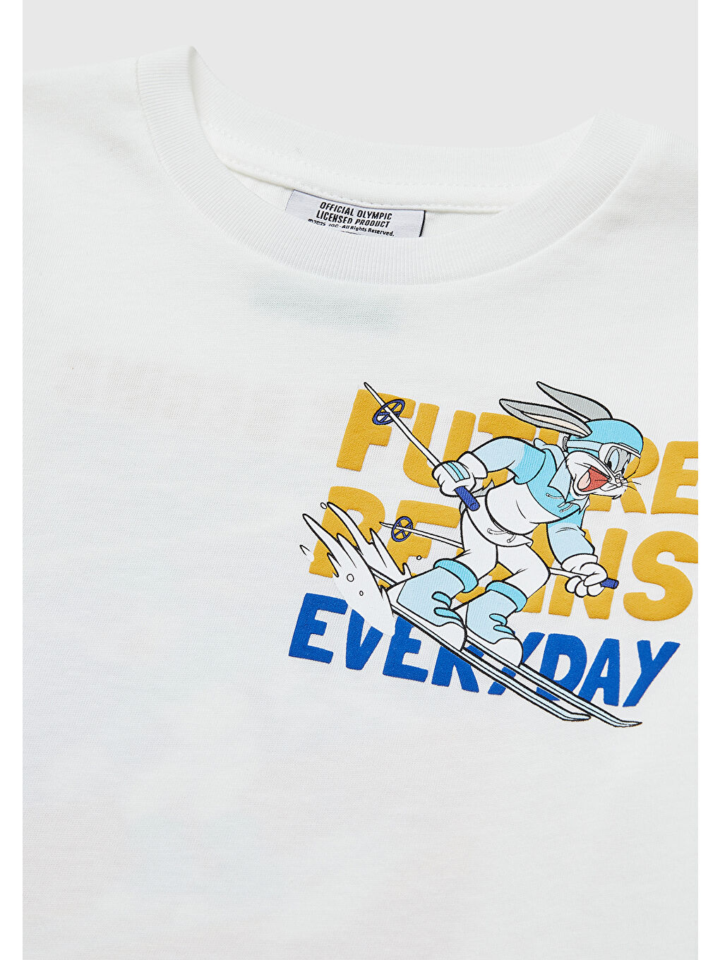 Erkek Çocuk Beyaz Önü ve Arkası Baskı Detaylı Bisiklet Yaka Uzun Kollu T-Shirt-2