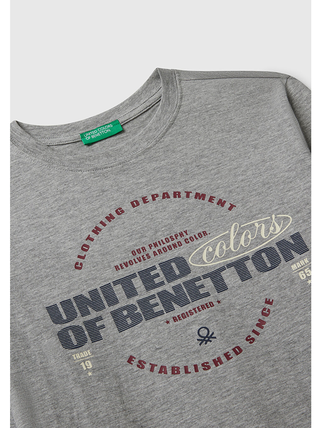 Erkek Çocuk Gri Melanj Önü Logo Baskılı Bisiklet Yaka Jarse Uzun Kollu T-shirt-2