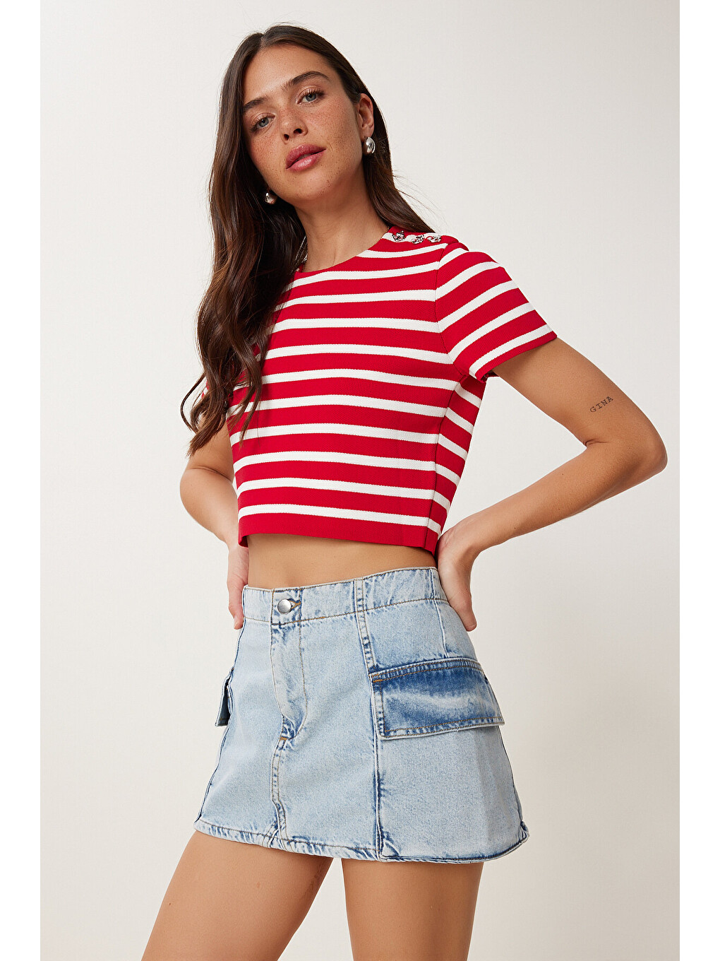 Mavi Cepli Mini Denim Etek AÇIK MAVİ LRC0005-2