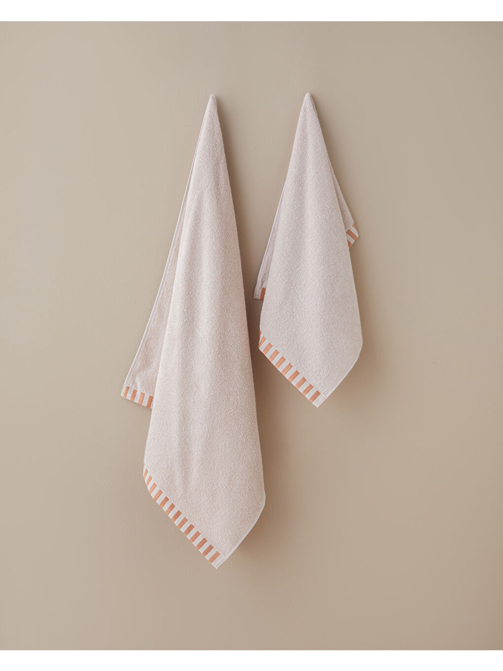 Pembe Stripe Edge Pamuk Banyo Havlusu 70x140 cm Pudra-2