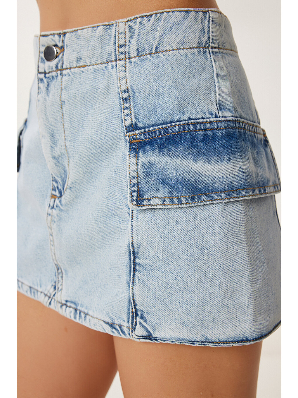 Mavi Cepli Mini Denim Etek AÇIK MAVİ LRC0005-3