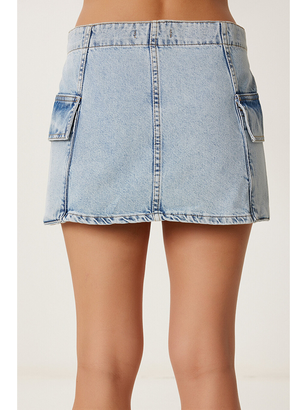 Mavi Cepli Mini Denim Etek AÇIK MAVİ LRC0005-4