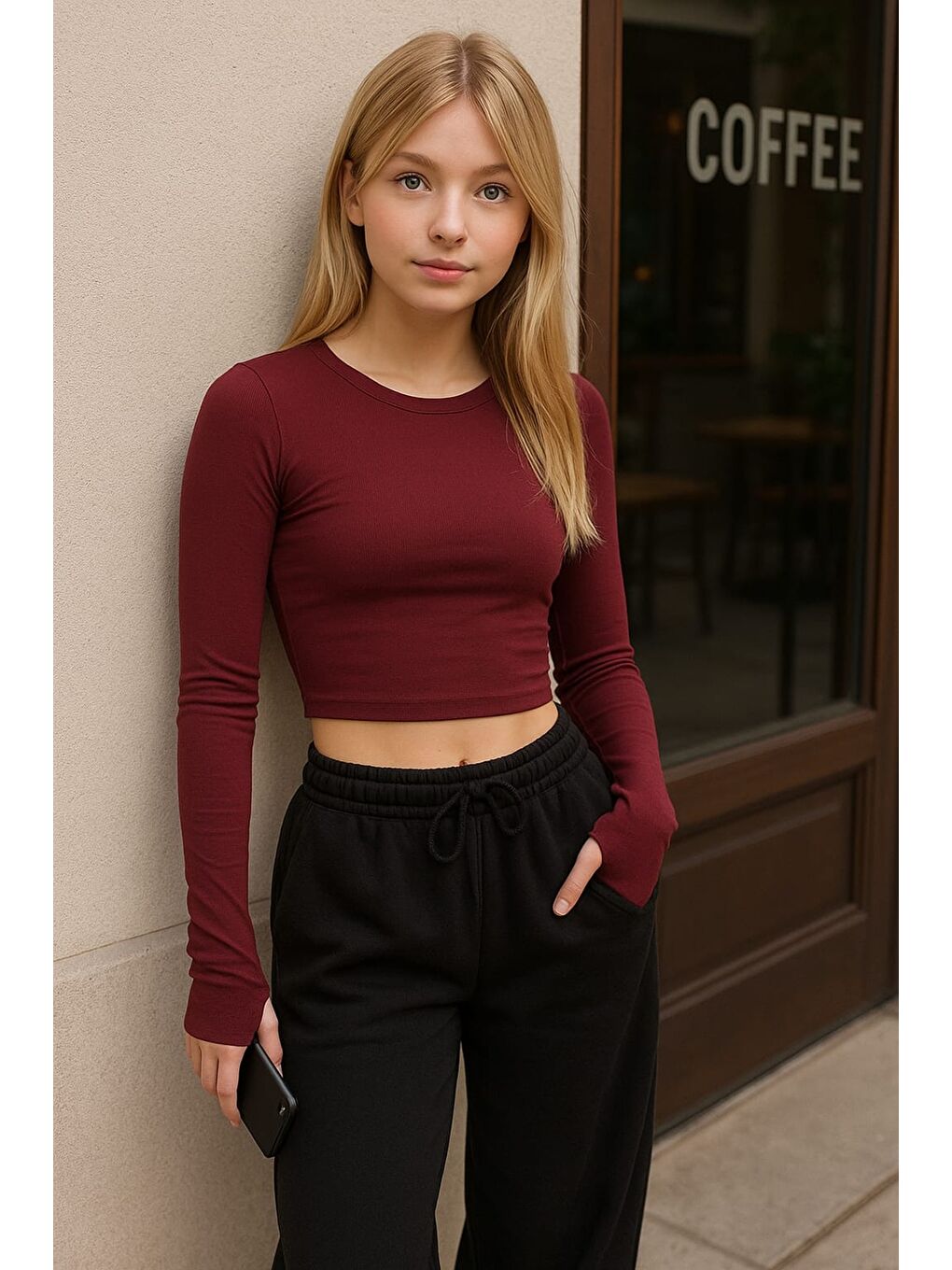 Bordo Parmak Geçmeli Crop Top Bluz Viskon Badi-2