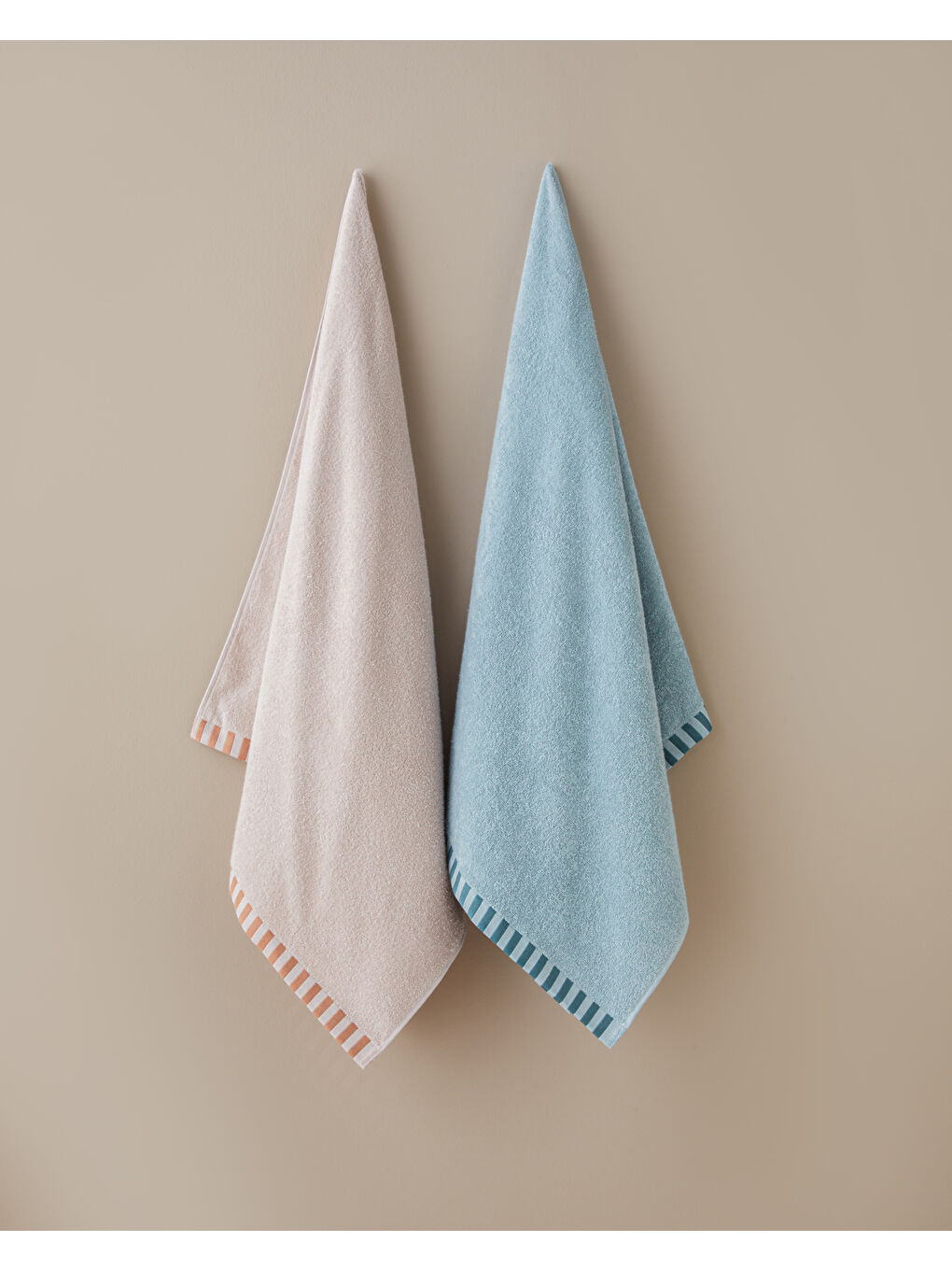 Pembe Stripe Edge Pamuk Banyo Havlusu 70x140 cm Pudra-3