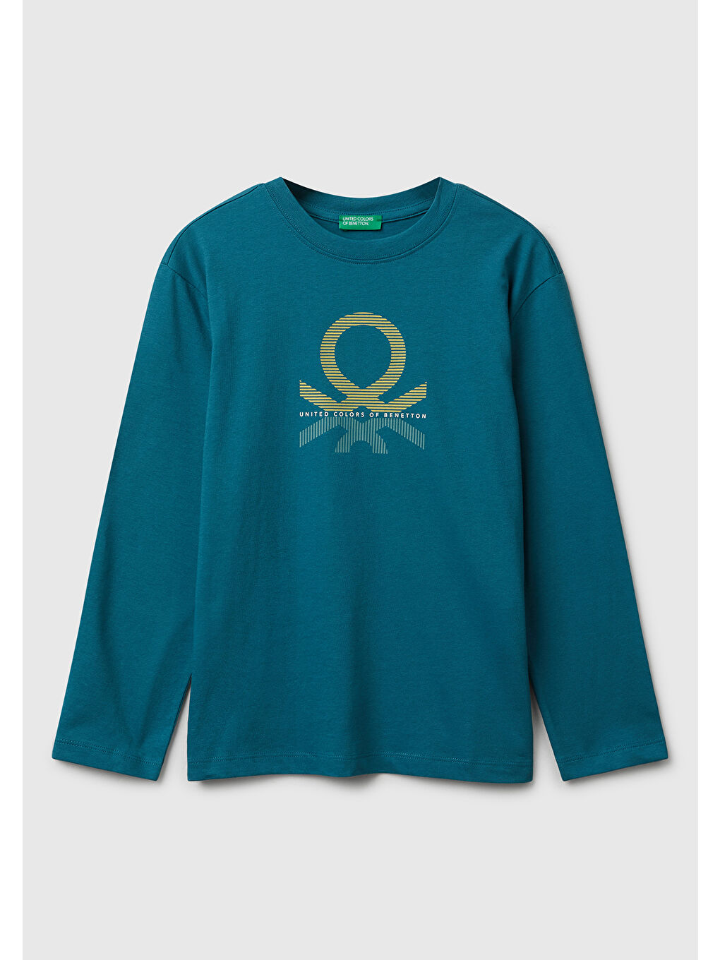 Erkek Çocuk Petrol Mavisi Önü Logo Baskılı Bisiklet Yaka Jarse Uzun Kollu T-shirt