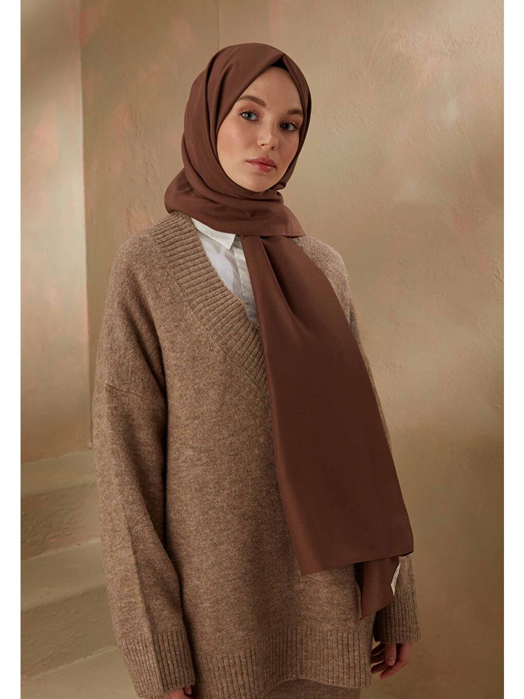 Kahverengi Pamuk Viskon Şal Sıcak Kahve