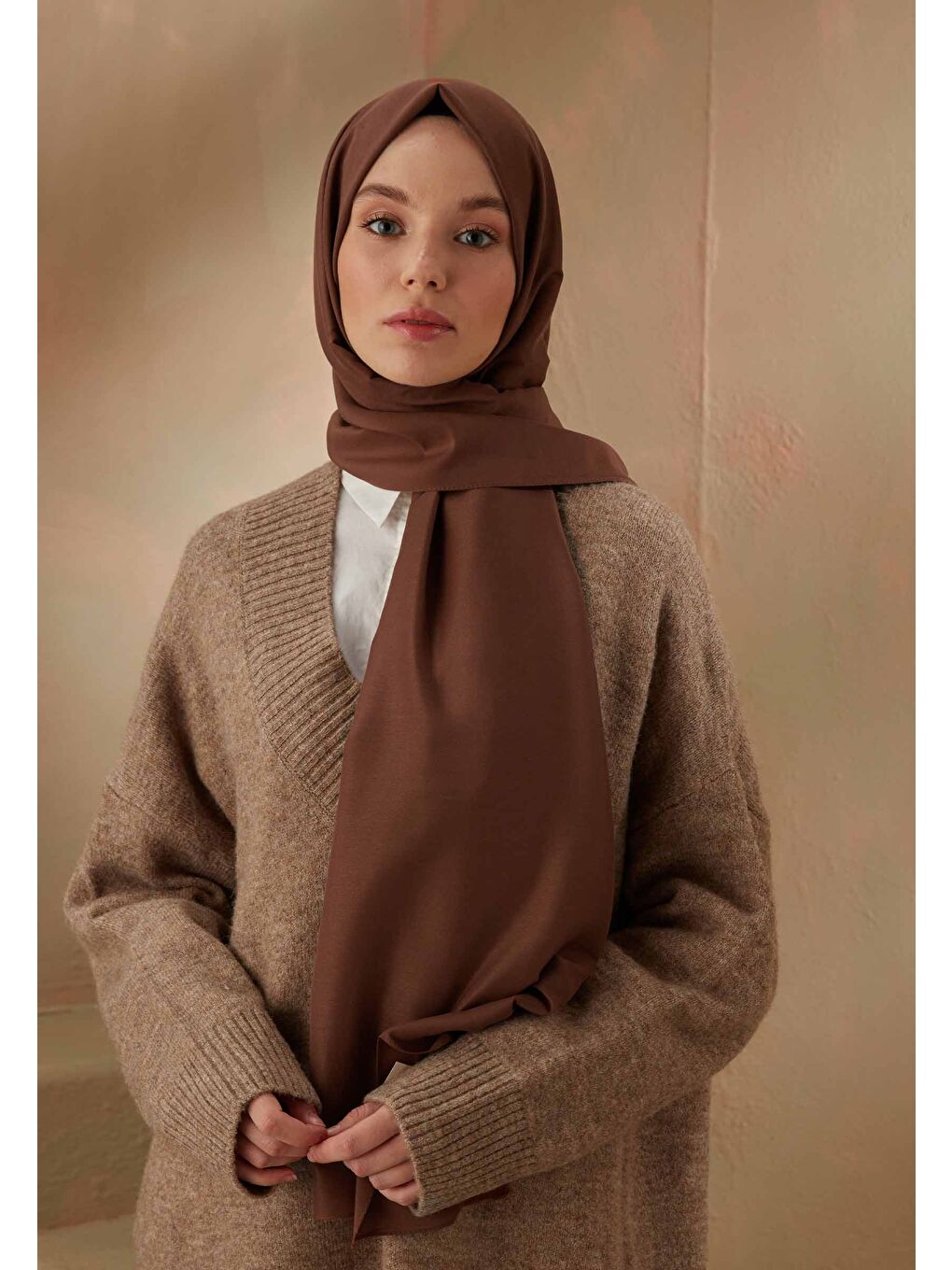 Kahverengi Pamuk Viskon Şal Sıcak Kahve-1