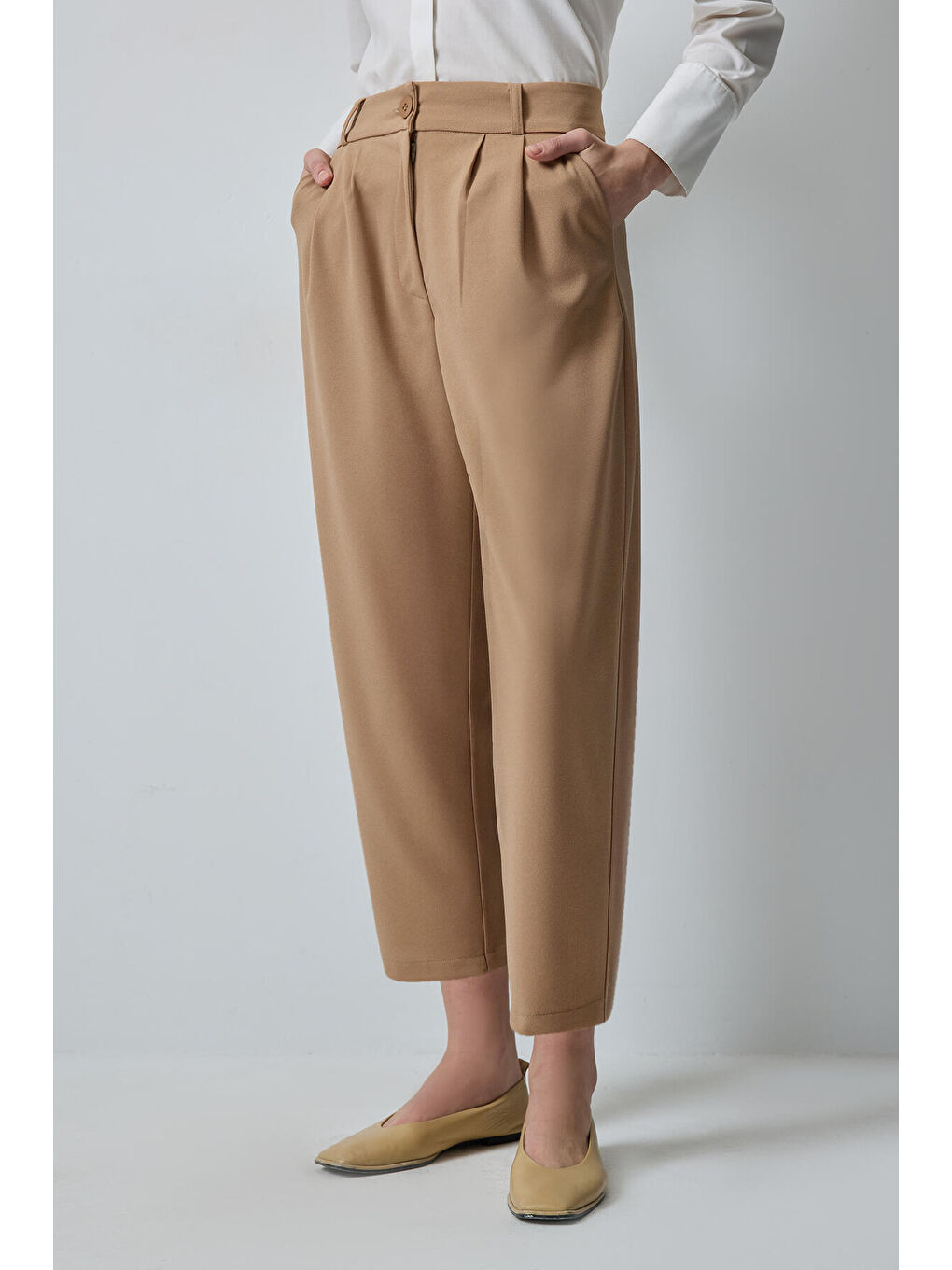 Kahverengi Çift Pileli Bol Pantolon-1