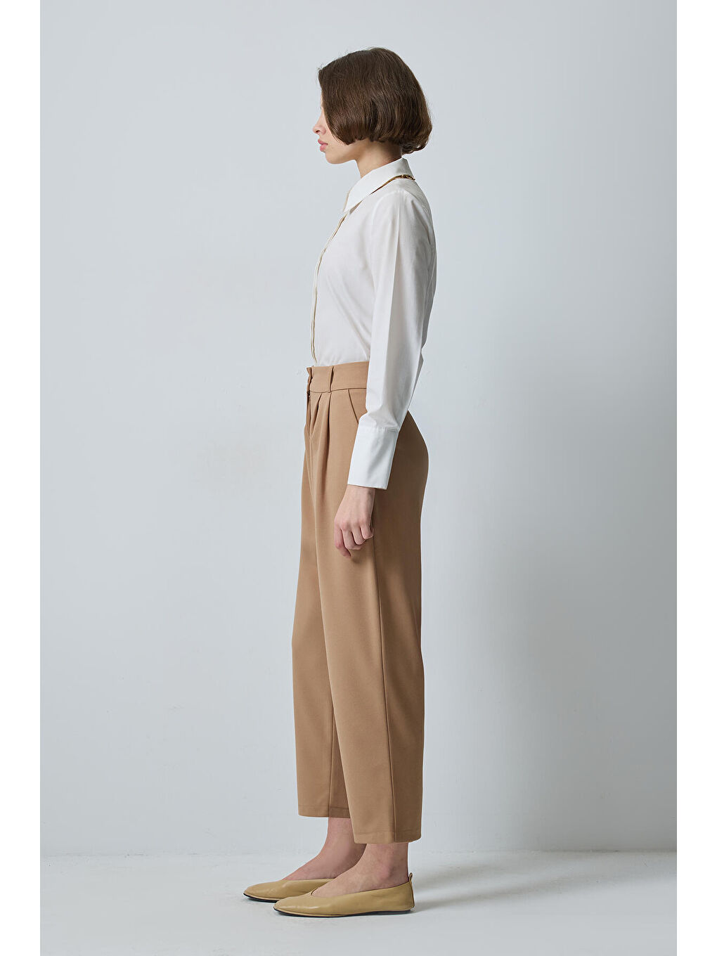 Kahverengi Çift Pileli Bol Pantolon-2