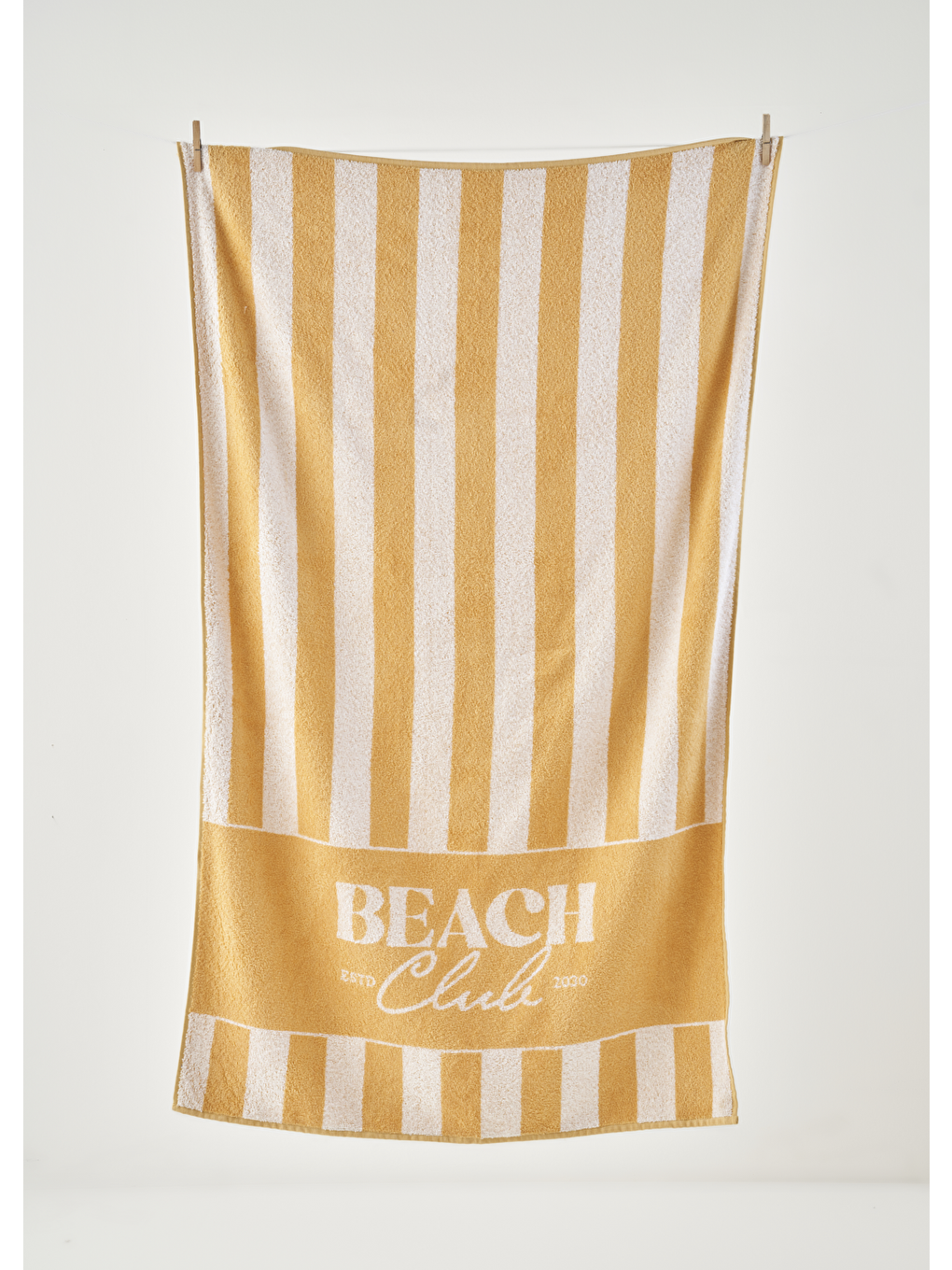 Sarı %100 Pamuk Beach Clup Plaj Havlusu Hardal (90x150 Cm)