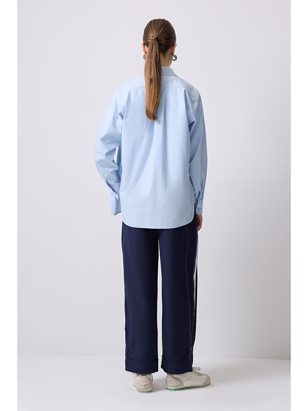 Lacivert Şerit Detaylı Şalvar Pantolon-3