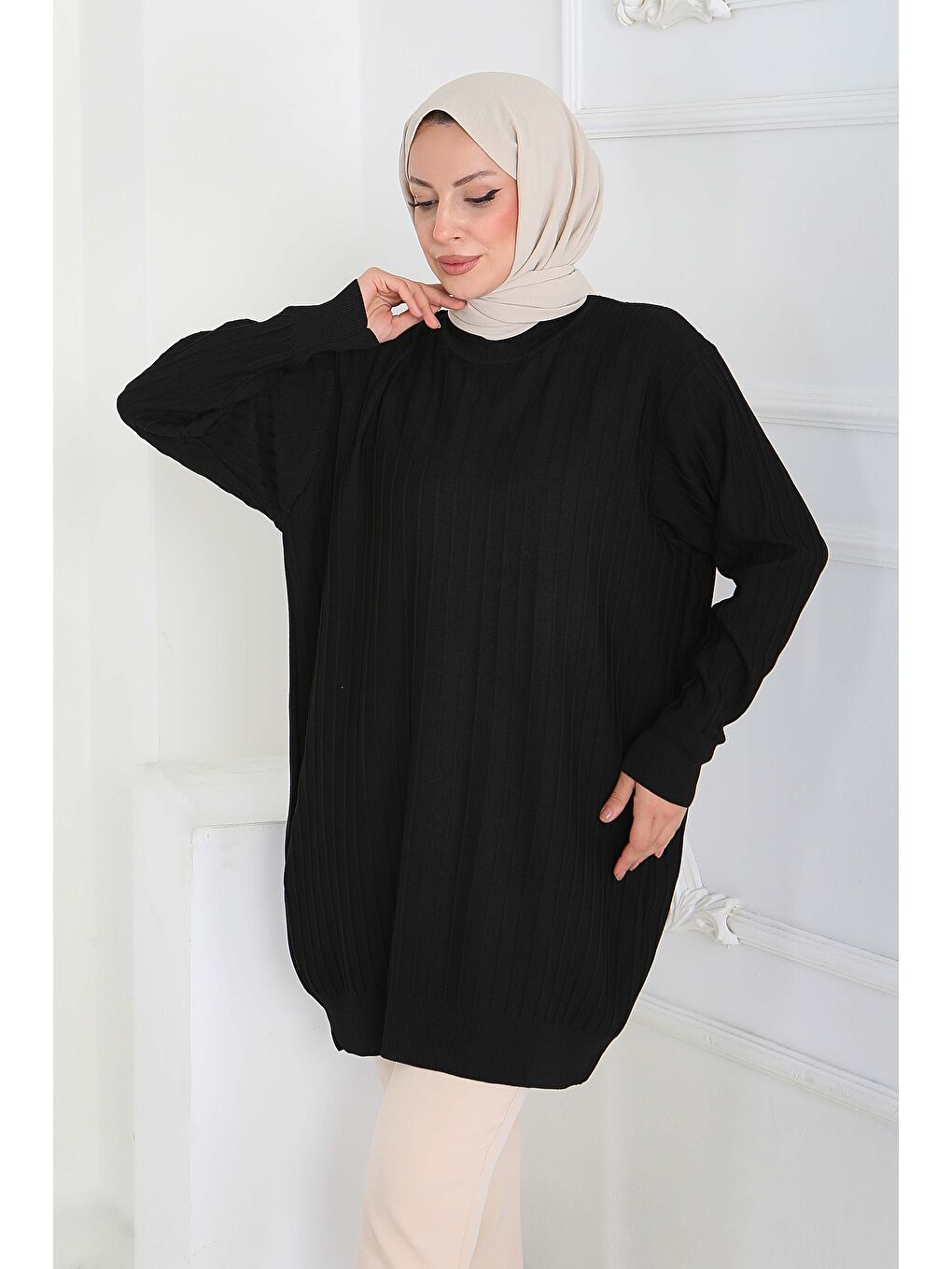 Çima Detaylı Triko Tunik Siyah - 27886-SIYAH-2