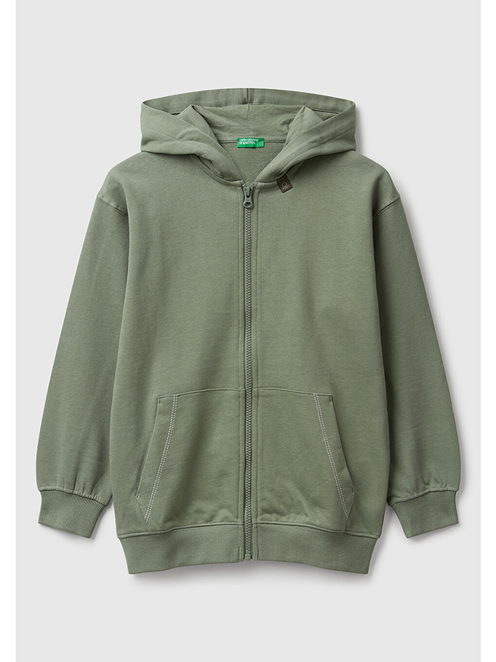 Erkek Çocuk Haki Logolu Etiket Detaylı Fermuarlı Kapüşonlu Sweatshirt