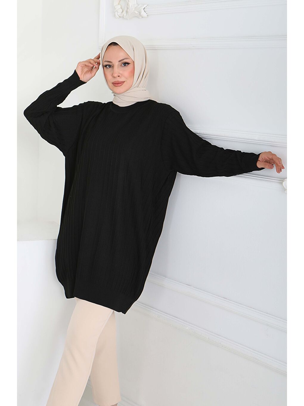 Çima Detaylı Triko Tunik Siyah - 27886-SIYAH-3