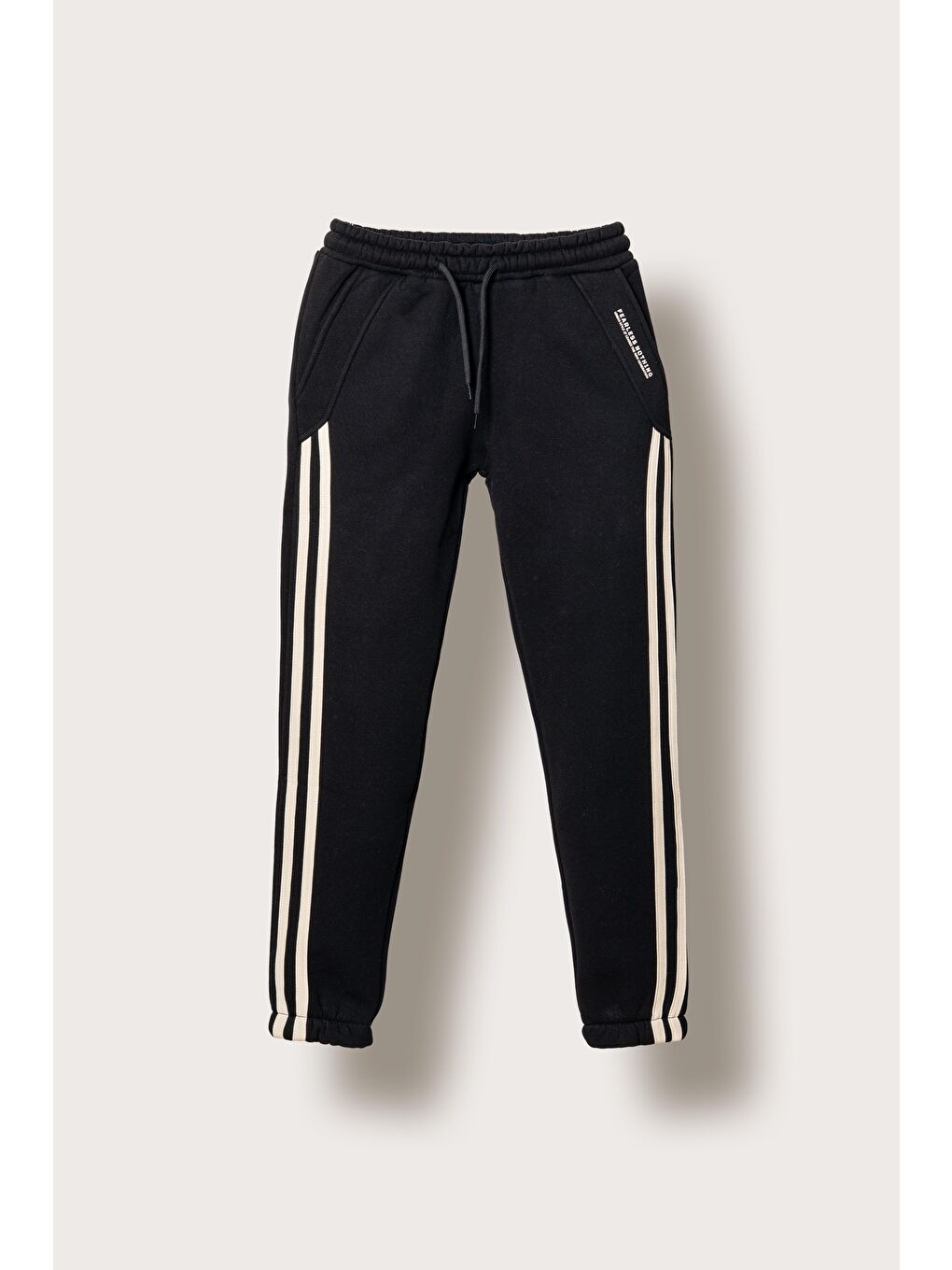 Siyah 3 İp Fearless Nothing  Baskılı Yanlar Çizgili Erkek  Çocuk Eşofman Altı