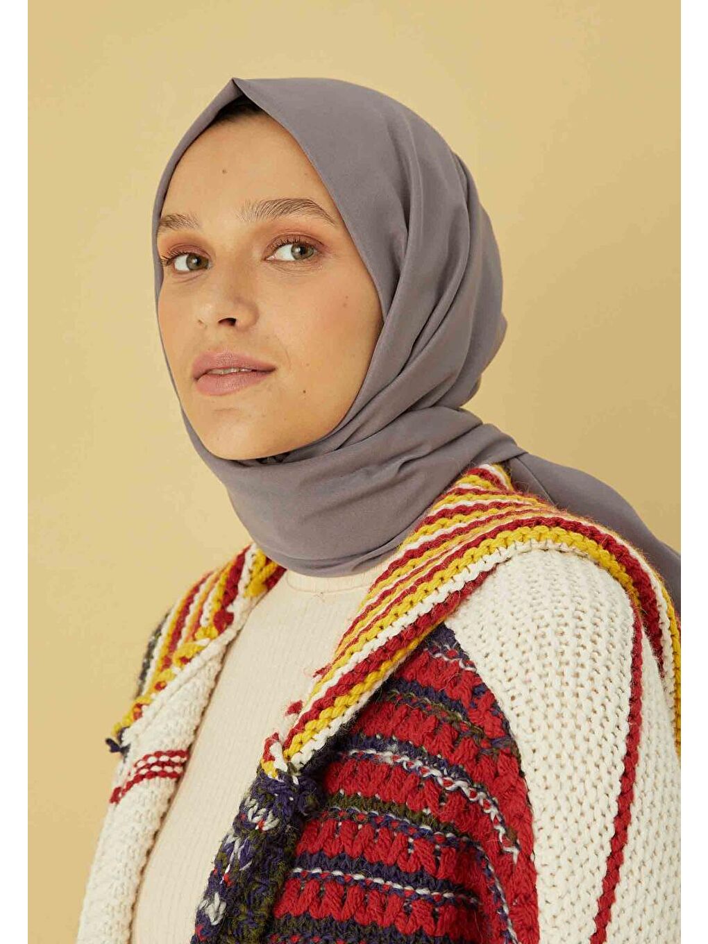 Gri Pamuk Viskon Şal Koyu Grı