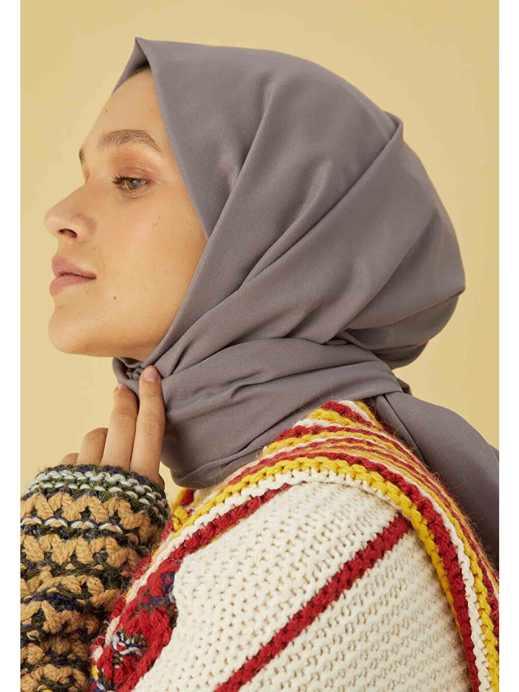 Gri Pamuk Viskon Şal Koyu Grı-3