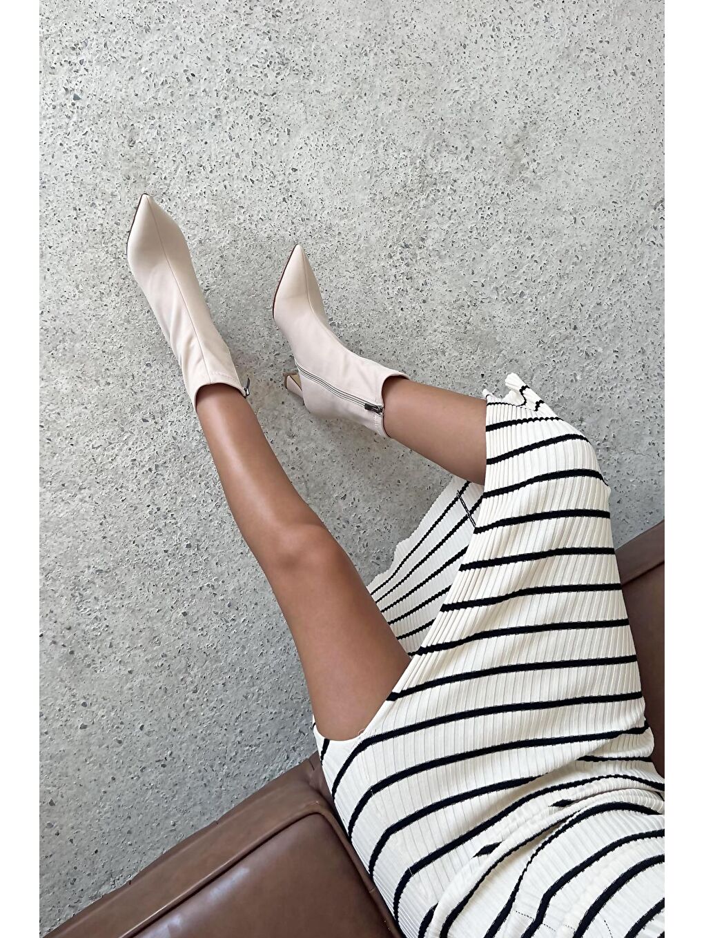 Poppin Kadın Pino Ökçe  Kumaş Bot Bej-1