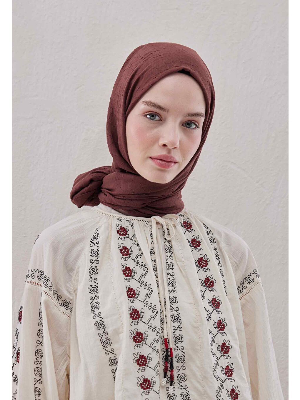 Kahverengi Bambu Şal Kızılcık-2