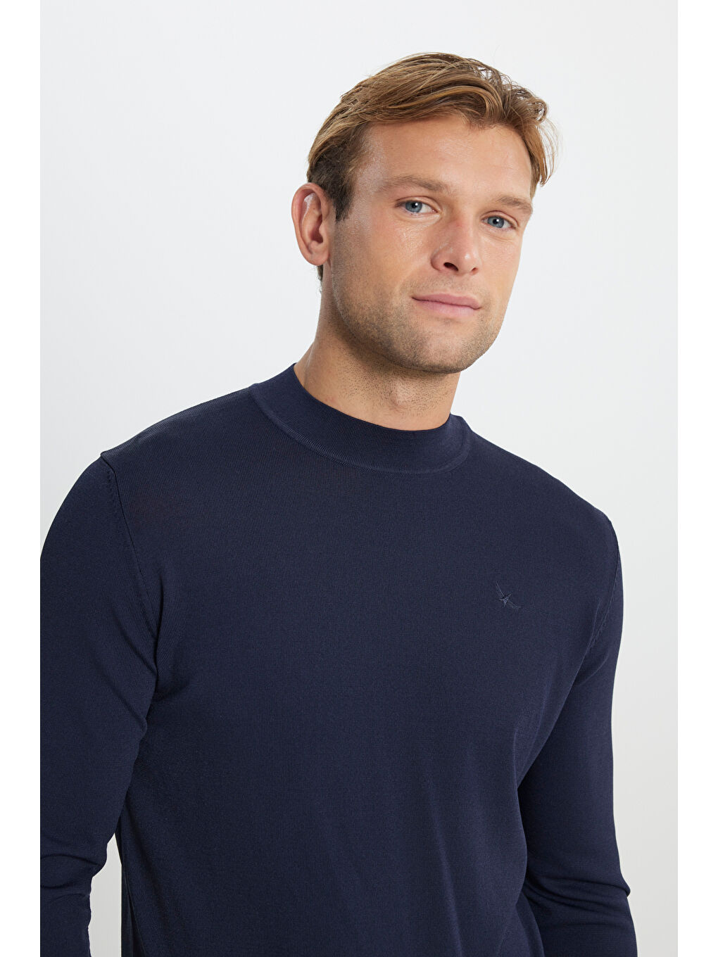 Erkek Lacivert Standart Fit Normal Kesim Yarım Balıkçı Yaka Basic Triko Kazak-3