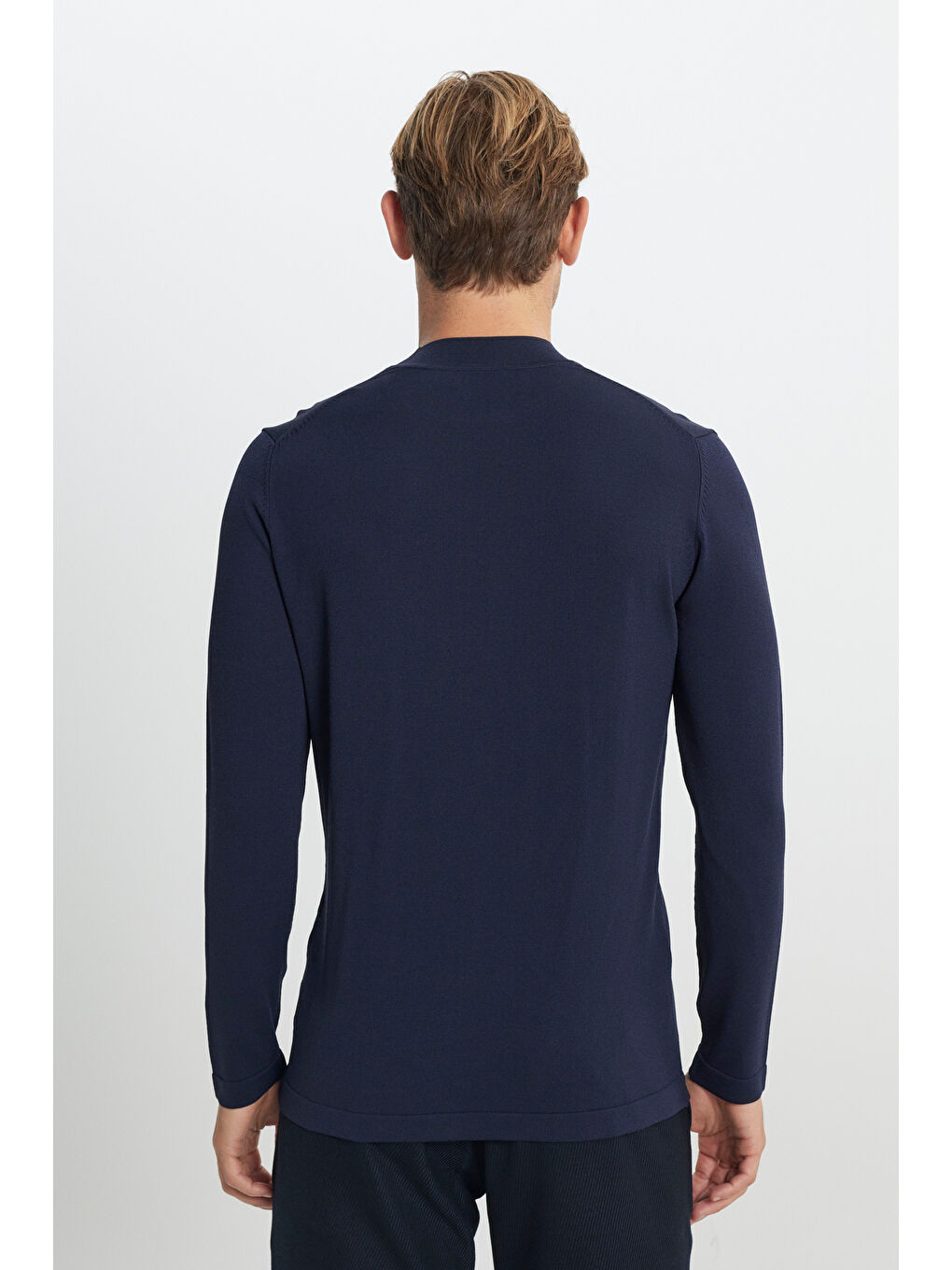 Erkek Lacivert Standart Fit Normal Kesim Yarım Balıkçı Yaka Basic Triko Kazak-4