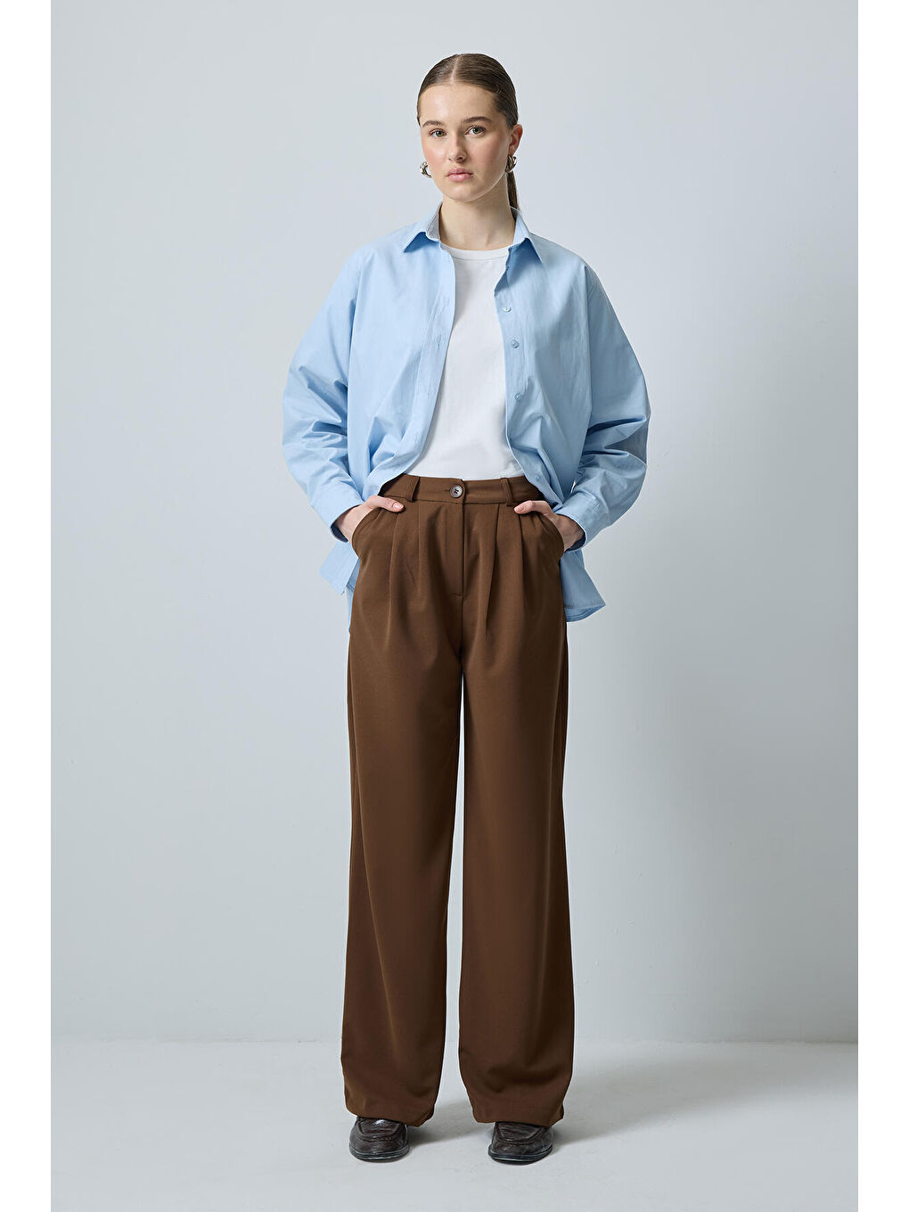 Kahverengi Yüksek Bel Palazzo Pantolon