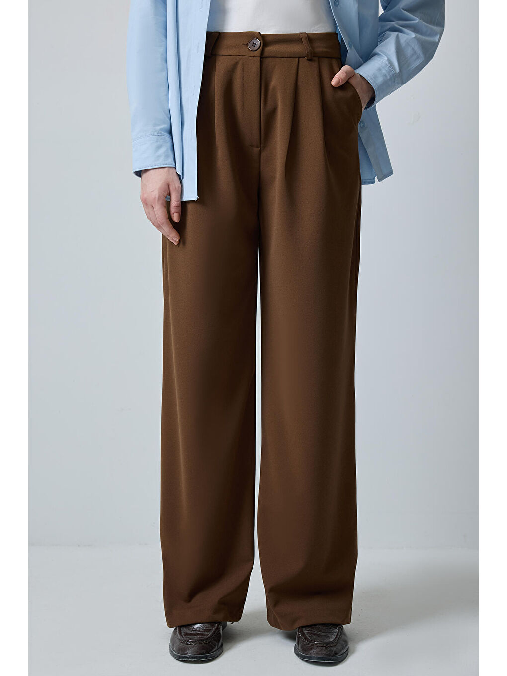 Kahverengi Yüksek Bel Palazzo Pantolon-1