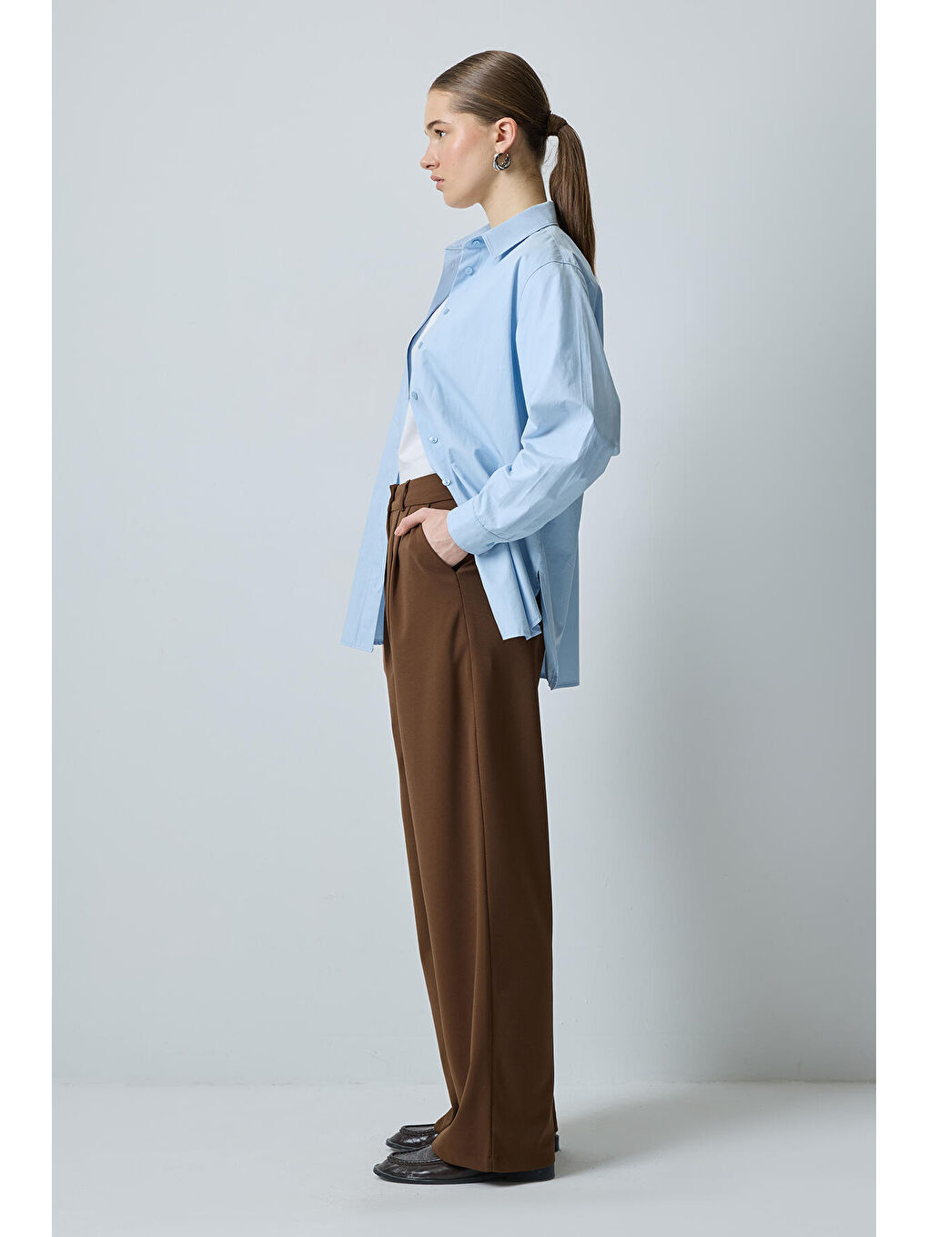 Kahverengi Yüksek Bel Palazzo Pantolon-2