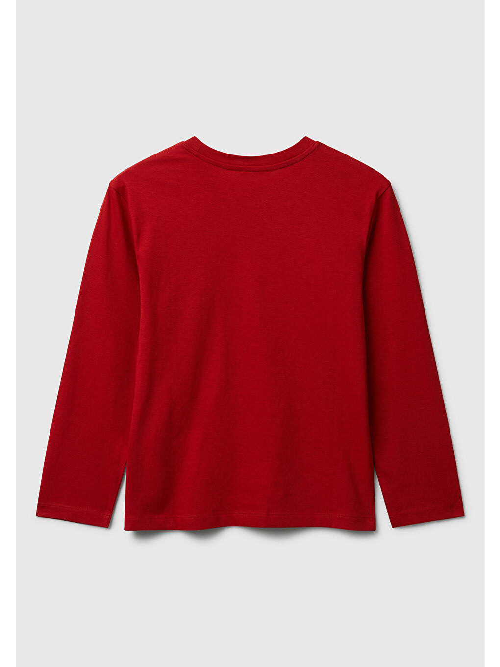 Erkek Çocuk Kırmızı Önü Logo Baskılı Bisiklet Yaka Jarse Uzun Kollu T-shirt-1