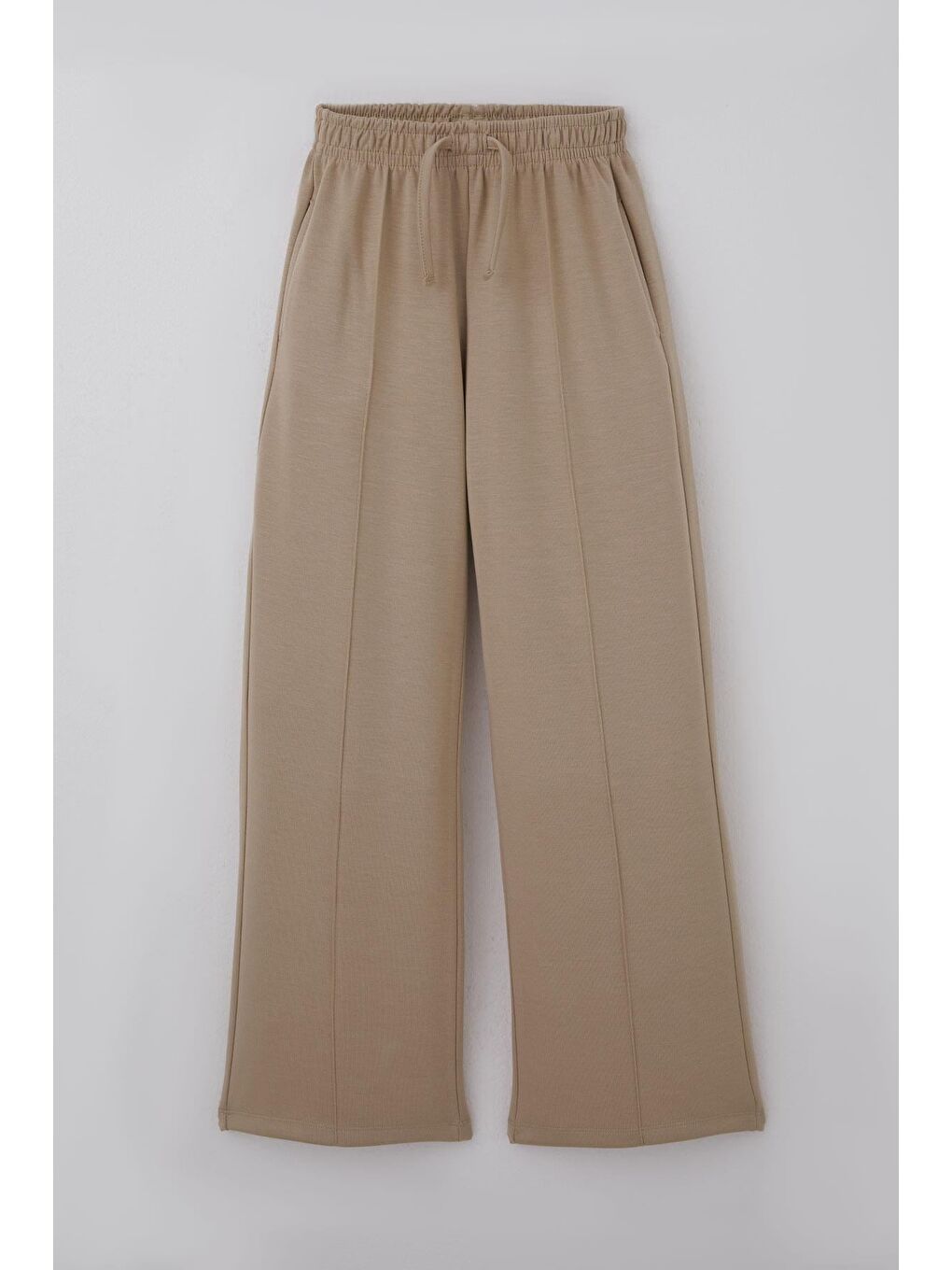 Kız Çocuk Eşofman Altı Çima Dikiş Detaylı Bağcık Aksesuarlı Cepli Bej (9-14 Yaş)